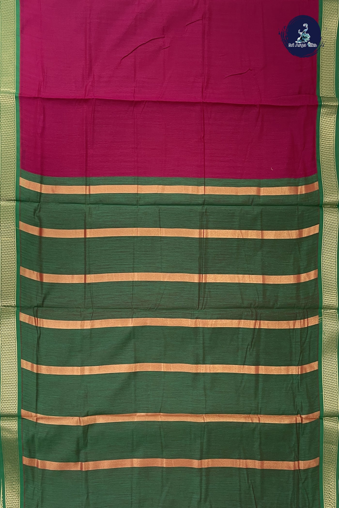 Pinkish Maroon Madisar Semi Silk Cotton Saree With Plain Pattern
