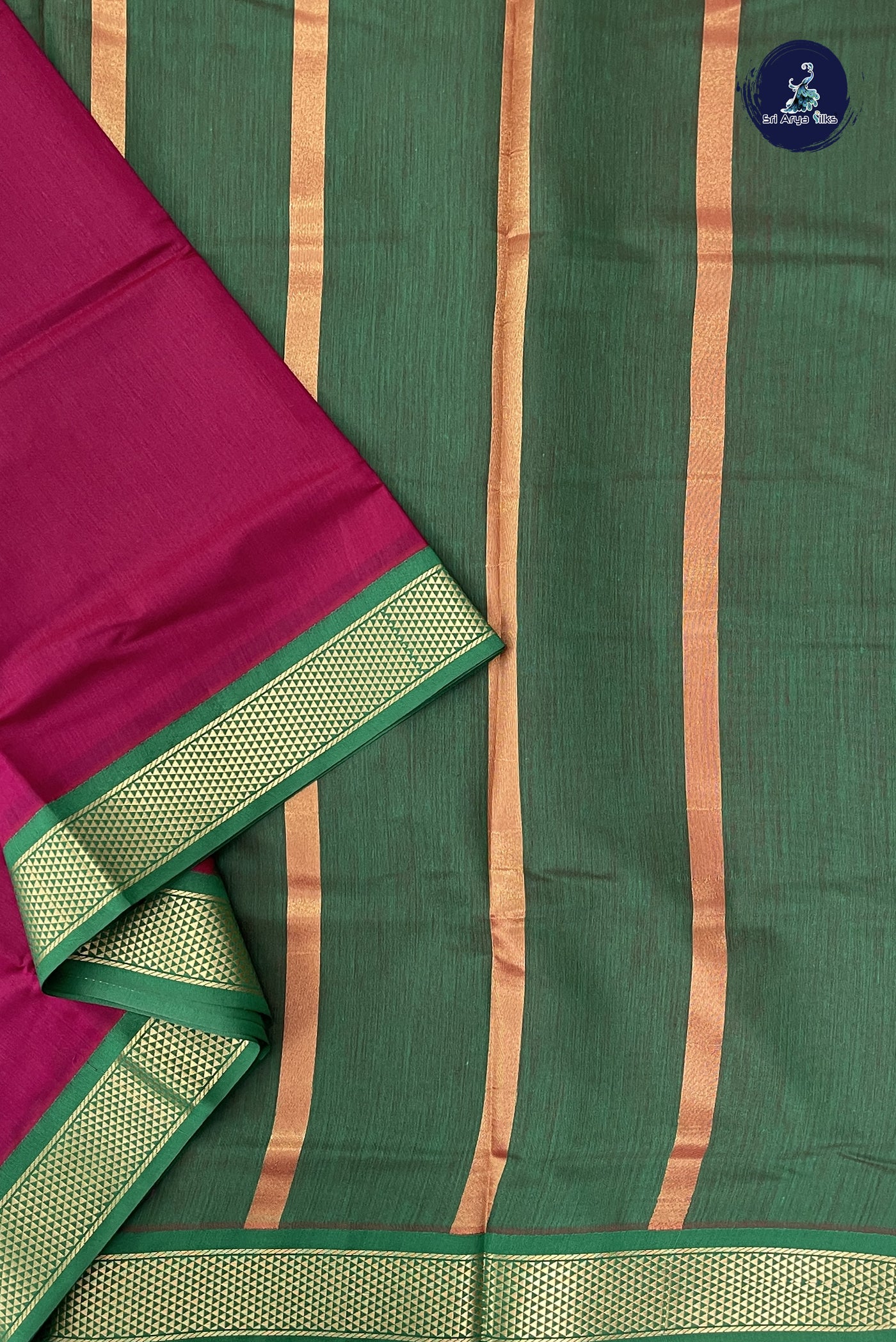 Pinkish Maroon Madisar Semi Silk Cotton Saree With Plain Pattern