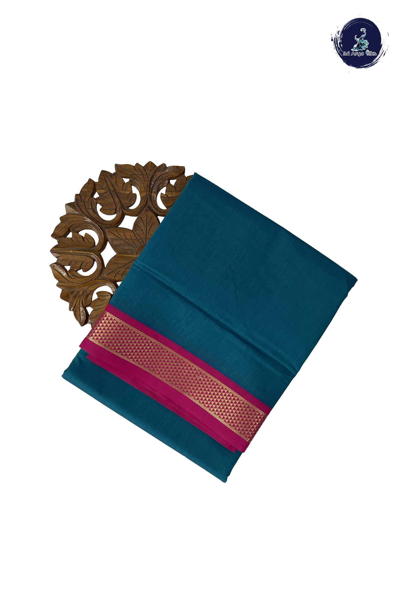 Sapphire Green Madisar Semi Silk Cotton Saree With Plain Pattern