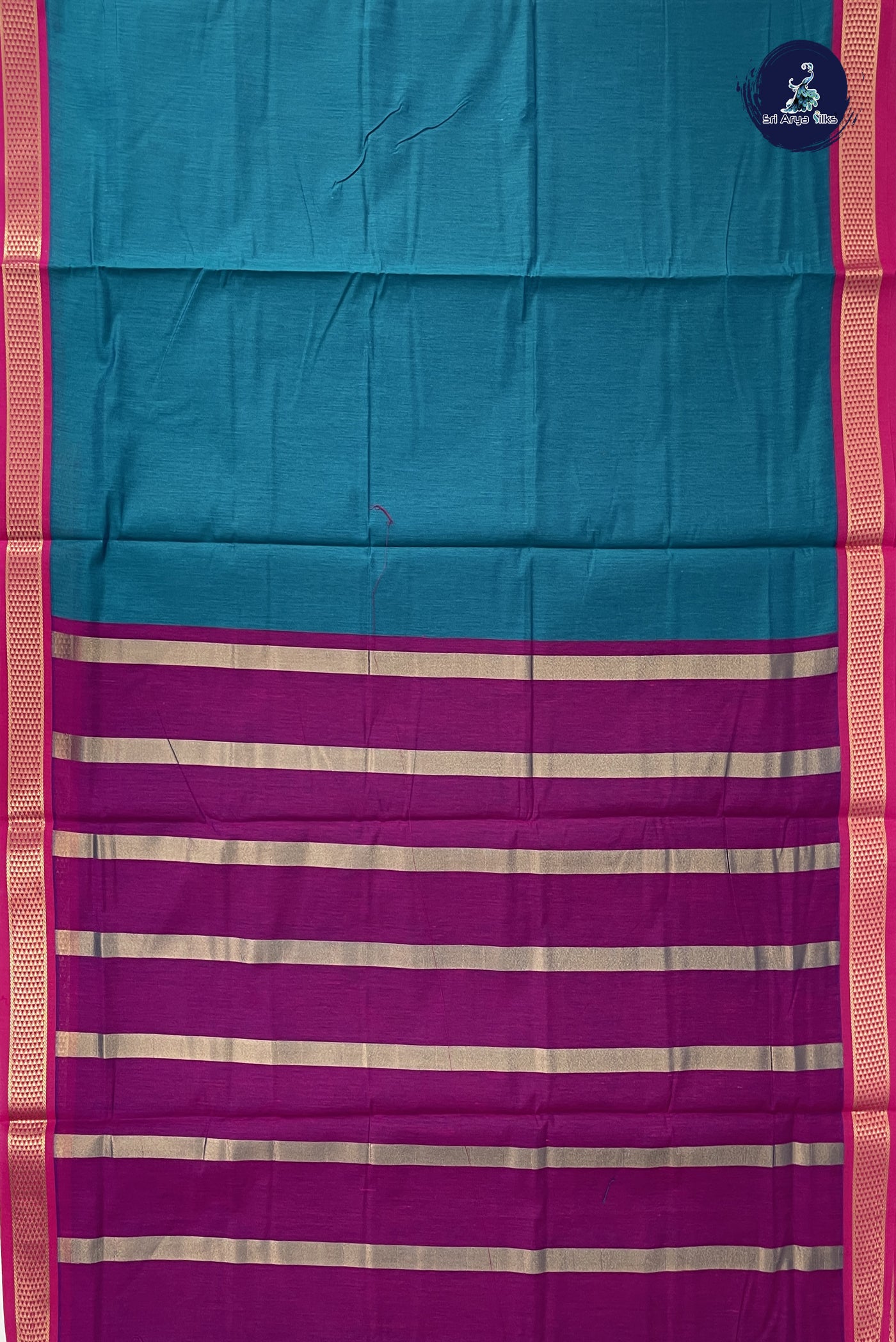 Sapphire Green Madisar Semi Silk Cotton Saree With Plain Pattern