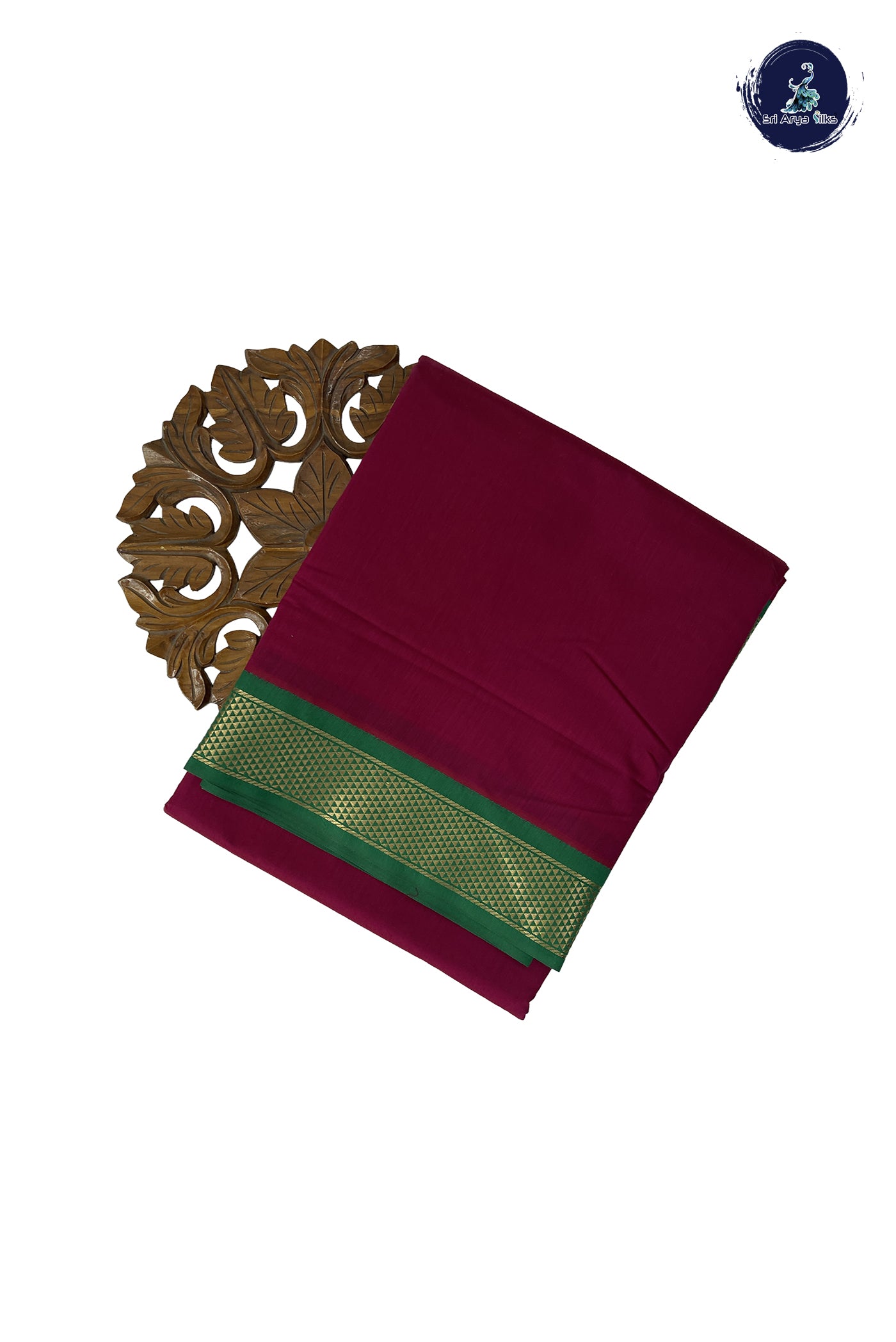 Pinkish Maroon Madisar Semi Silk Cotton Saree With Plain Pattern