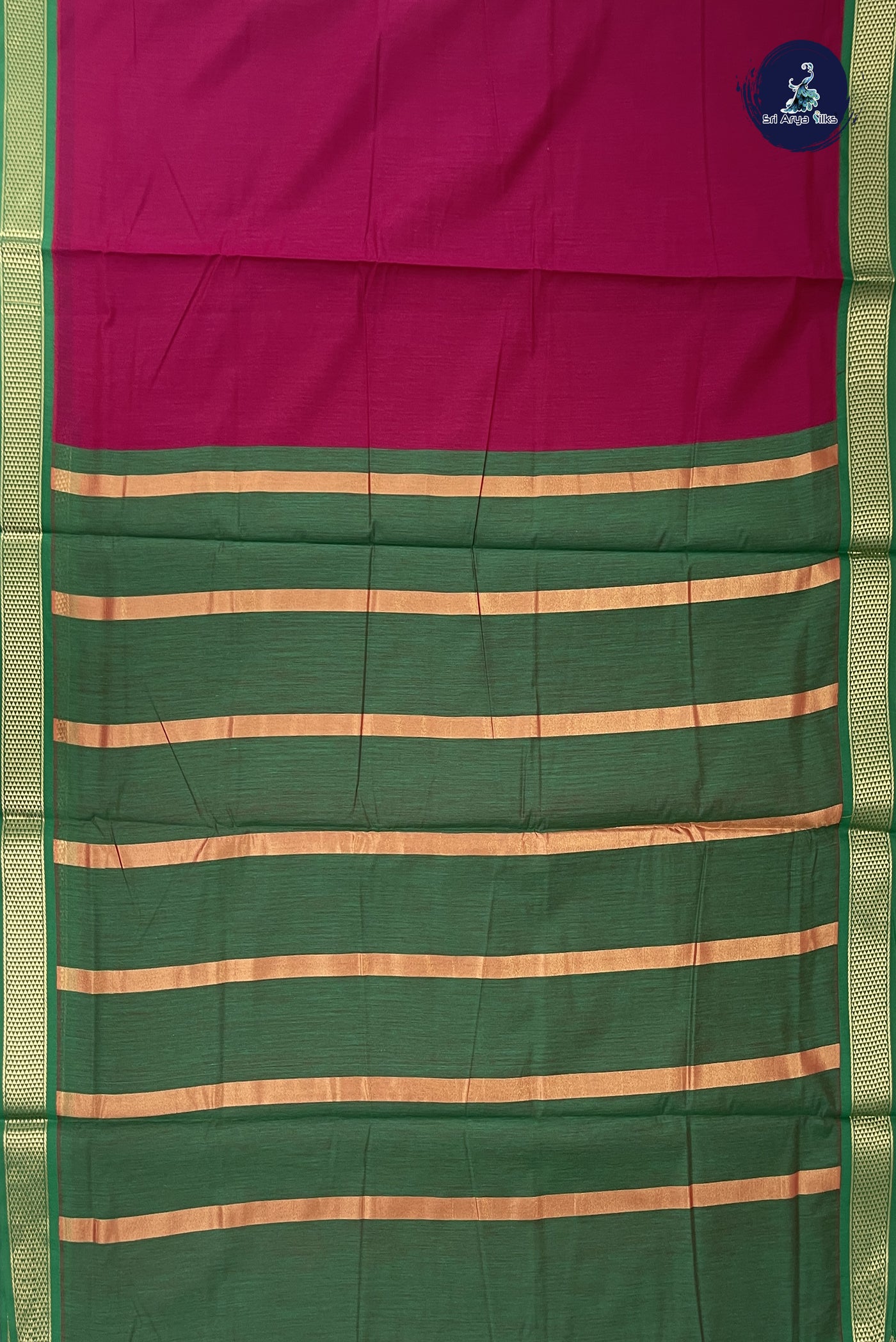Pinkish Maroon Madisar Semi Silk Cotton Saree With Plain Pattern