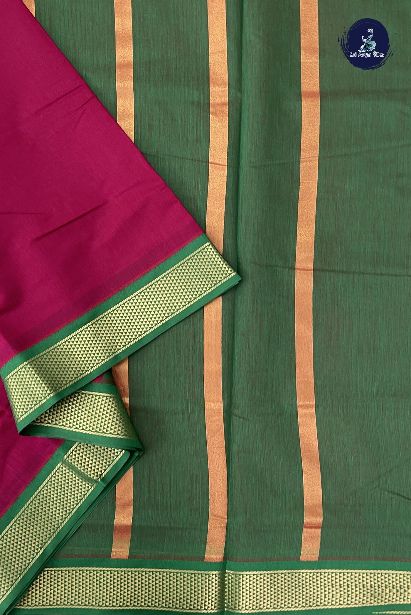 Pinkish Maroon Madisar Semi Silk Cotton Saree With Plain Pattern