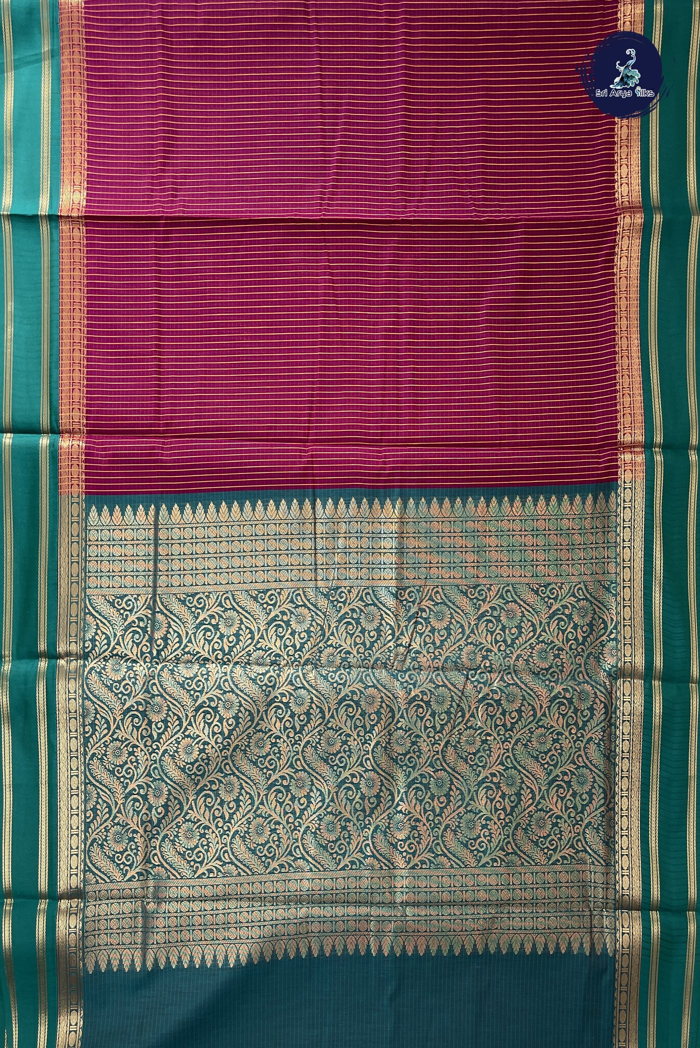 Purple Madisar Semi Silk Cotton Saree With Checked Pattern