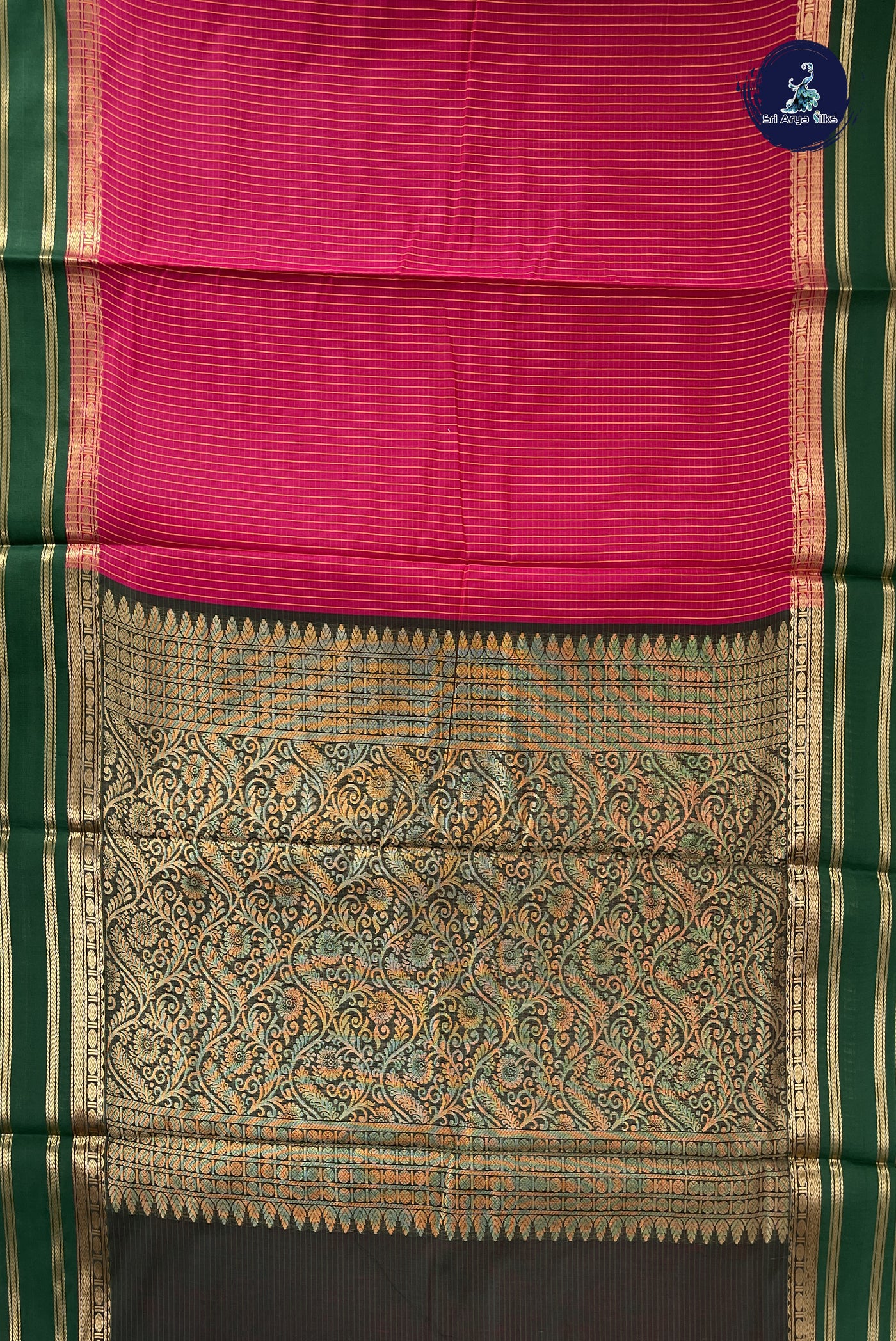 Dark Pink Madisar Semi Silk Cotton Saree With Checked Pattern