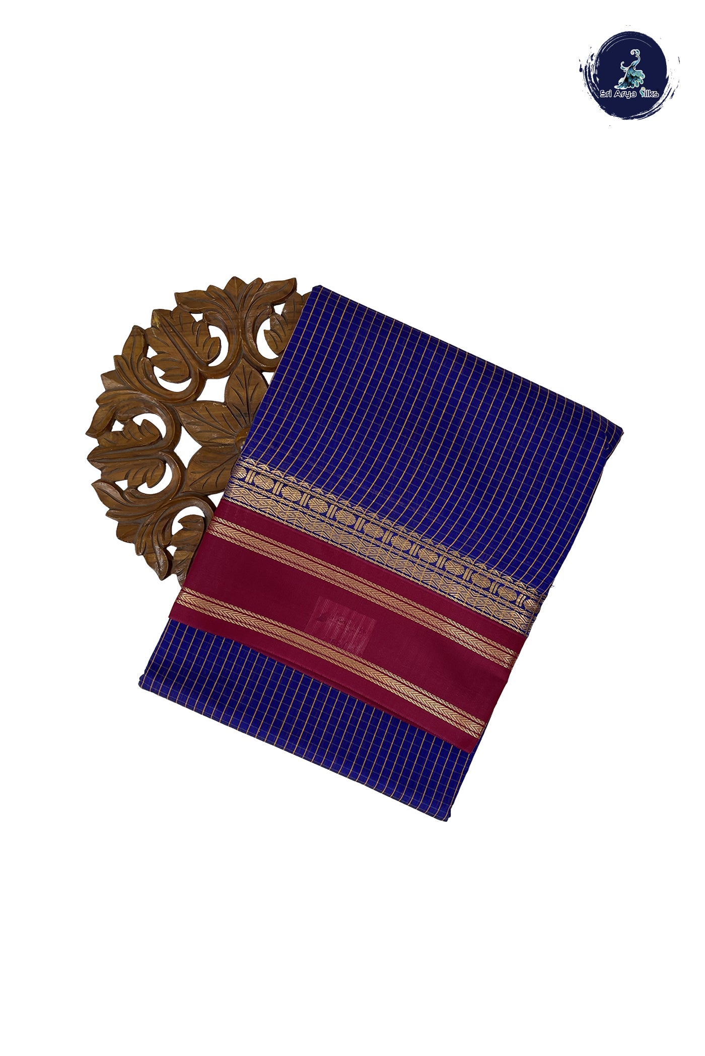 Royal Blue Madisar Semi Silk Cotton Saree With Checked Pattern