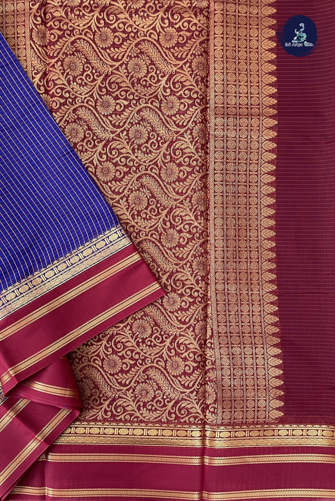 Royal Blue Madisar Semi Silk Cotton Saree With Checked Pattern