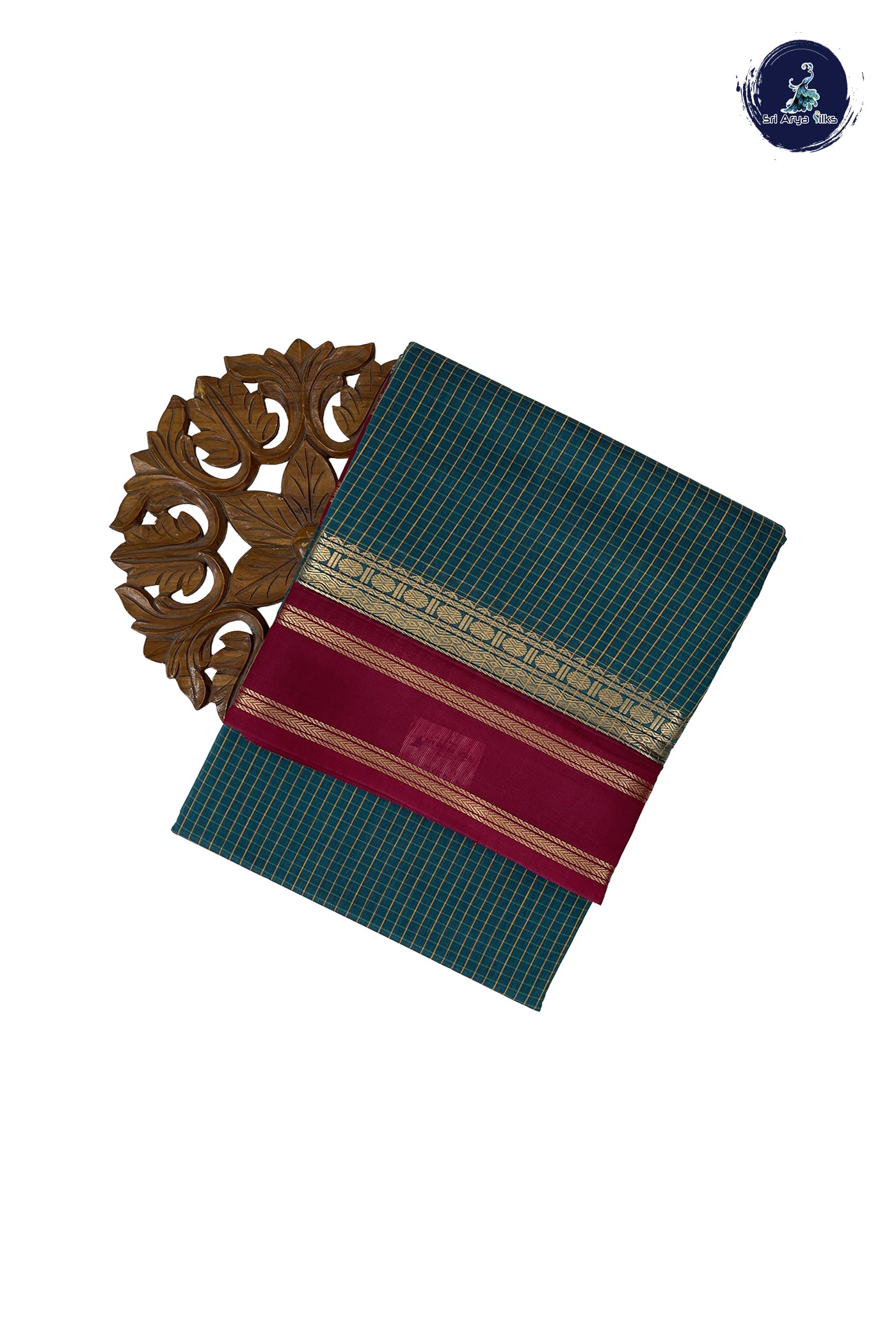 Sapphire Green Madisar Semi Silk Cotton Saree With Checked Pattern