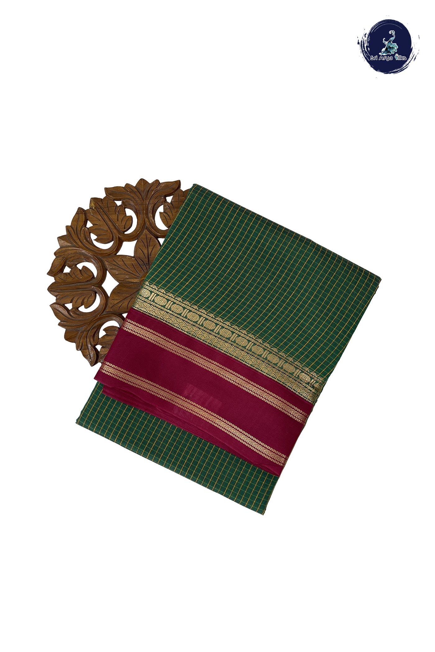 Dark Green Madisar Semi Silk Cotton Saree With Checked Pattern