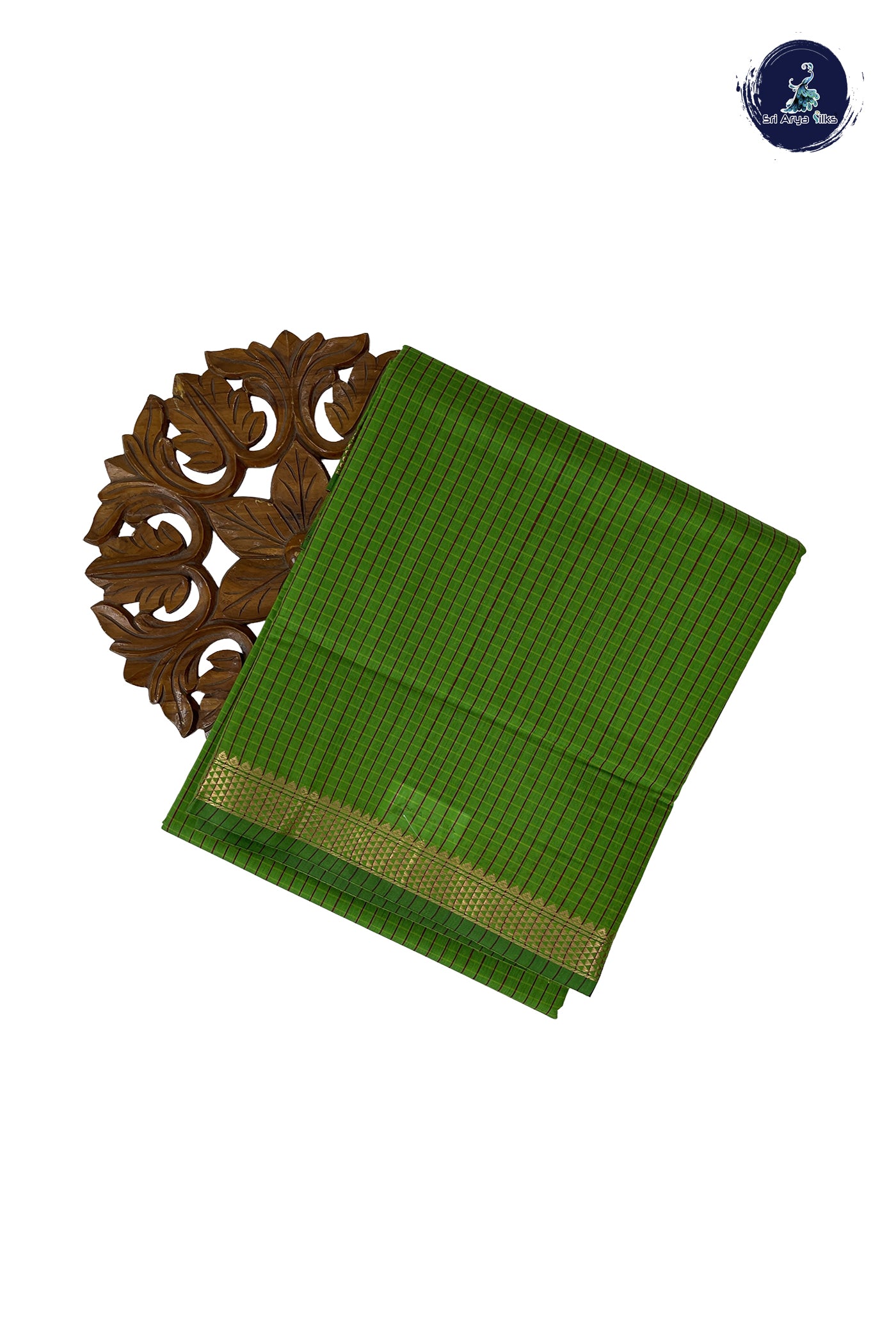 Light Green Madisar Semi Silk Cotton Saree With Checked Pattern