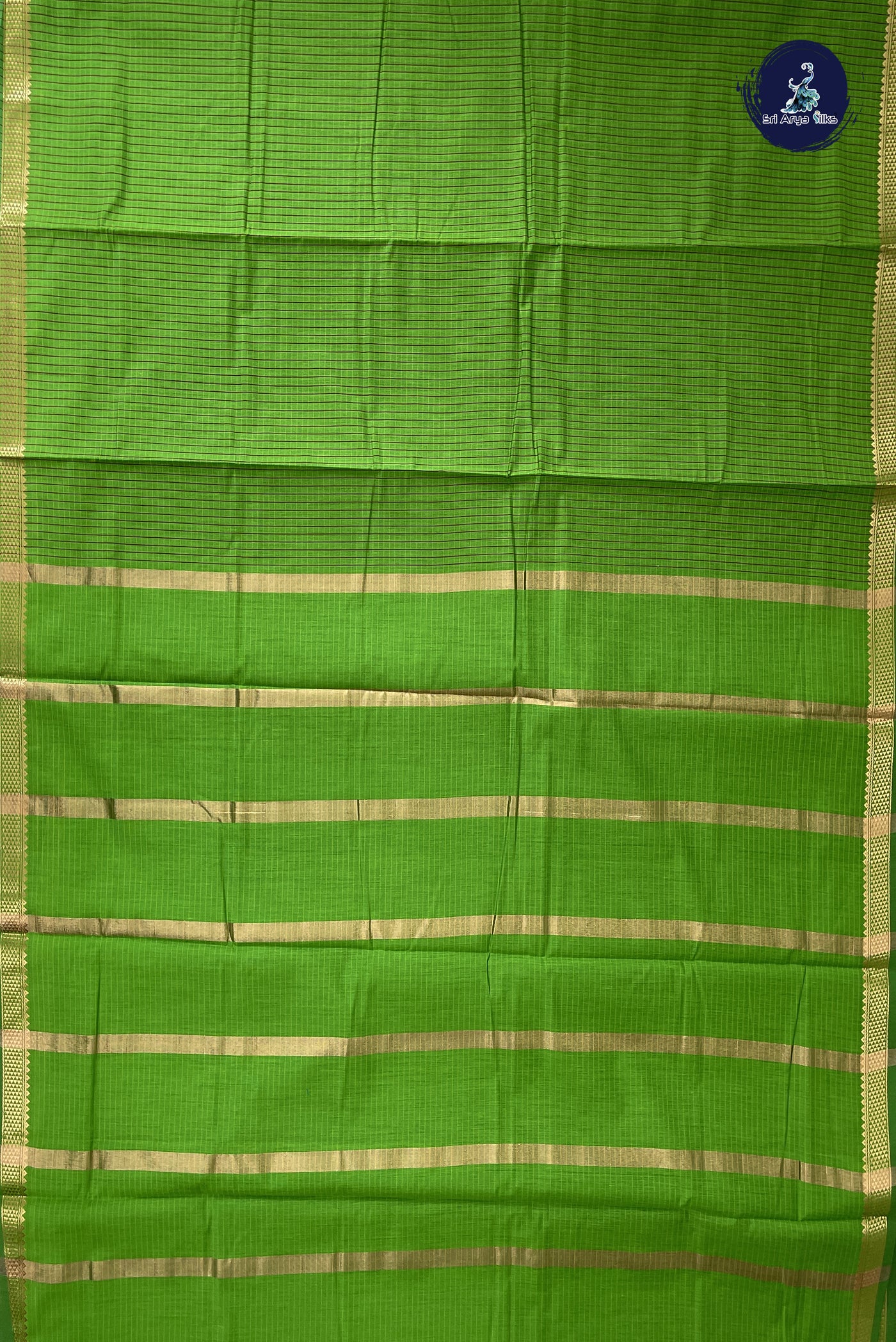 Light Green Madisar Semi Silk Cotton Saree With Checked Pattern