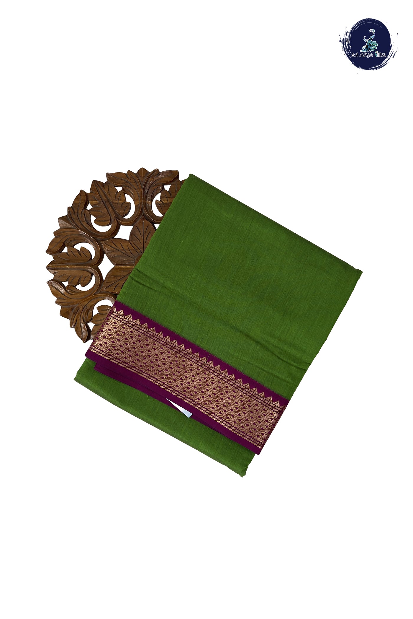 Parrot Green Madisar Semi Silk Cotton Saree With Plain Pattern