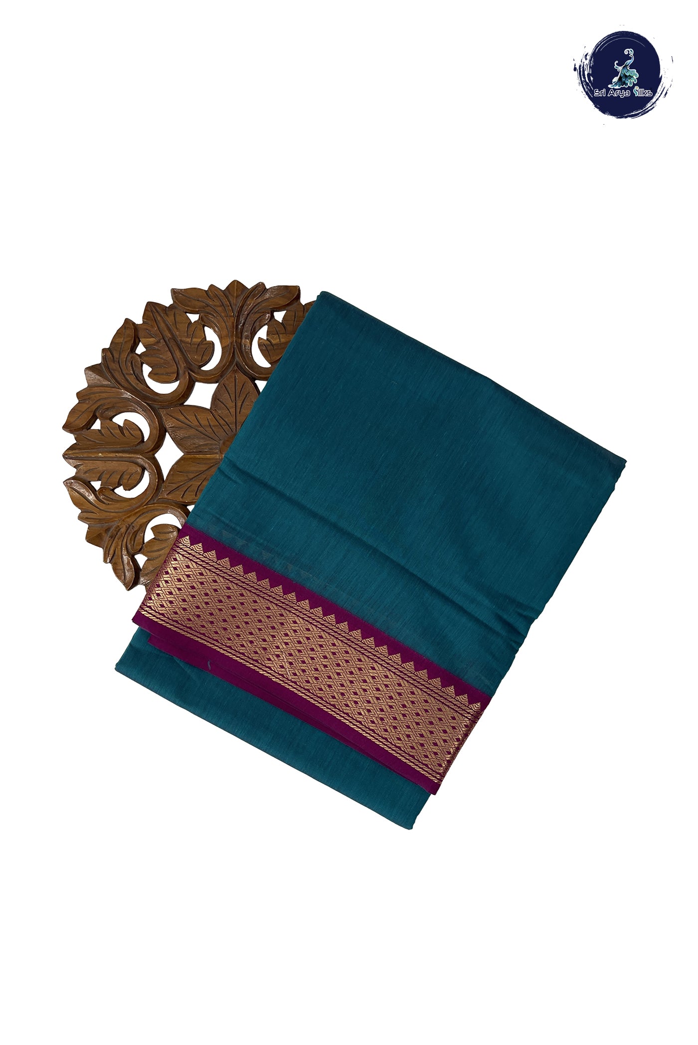 Sapphire Green Madisar Semi Silk Cotton Saree With Plain Pattern