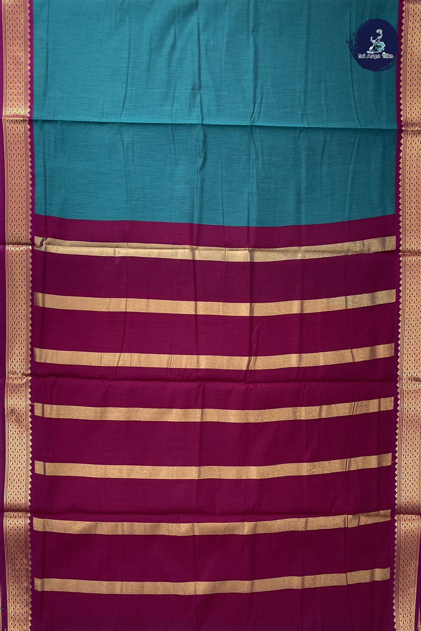 Sapphire Green Madisar Semi Silk Cotton Saree With Plain Pattern