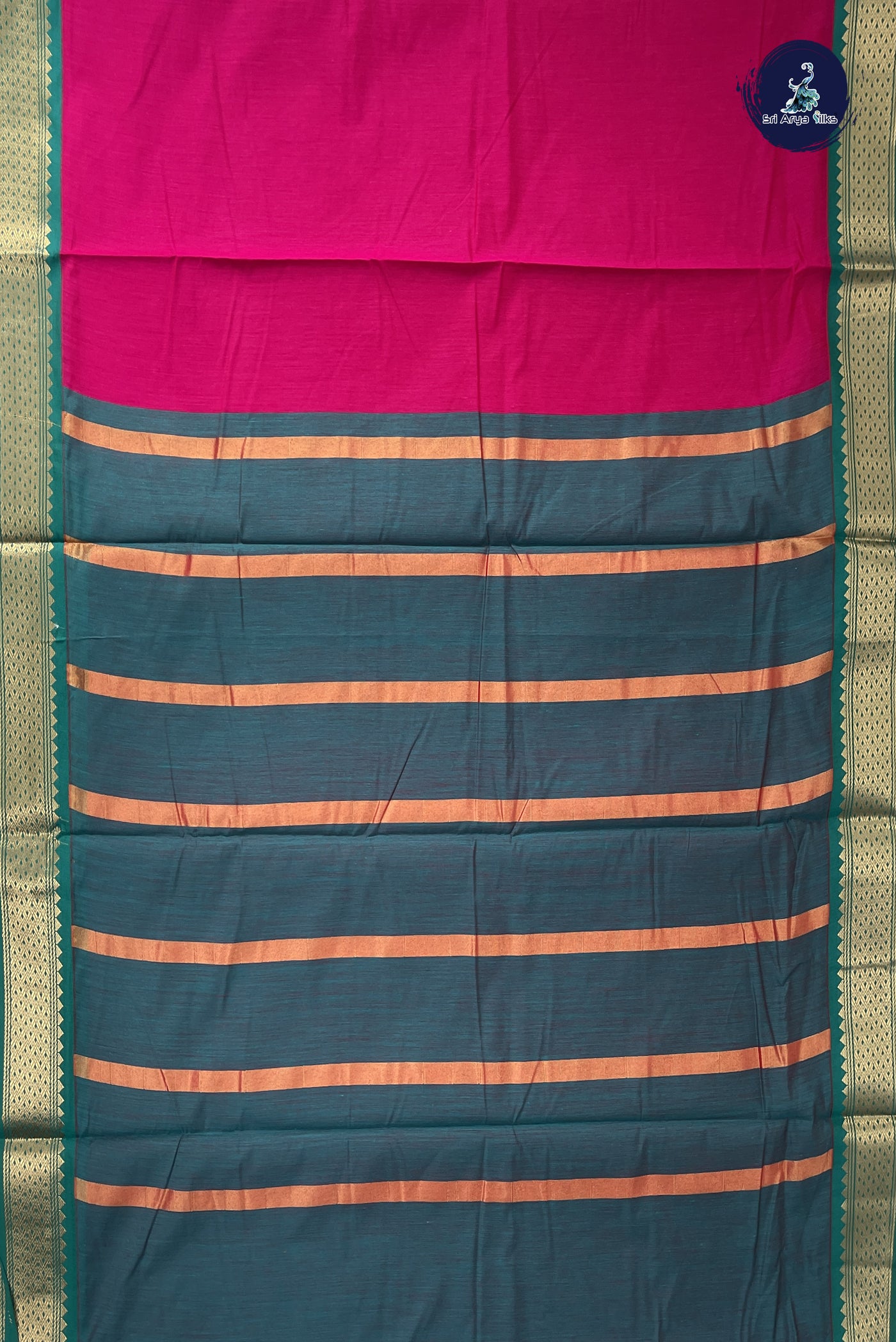 Dark Pink Madisar Semi Silk Cotton Saree With Plain Pattern