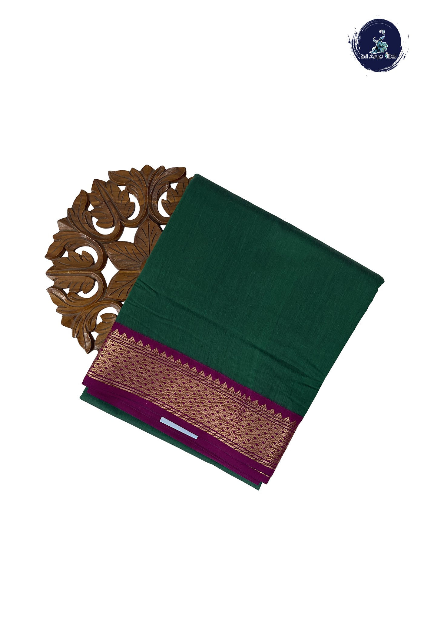 Dark Green Madisar Semi Silk Cotton Saree With Plain Pattern
