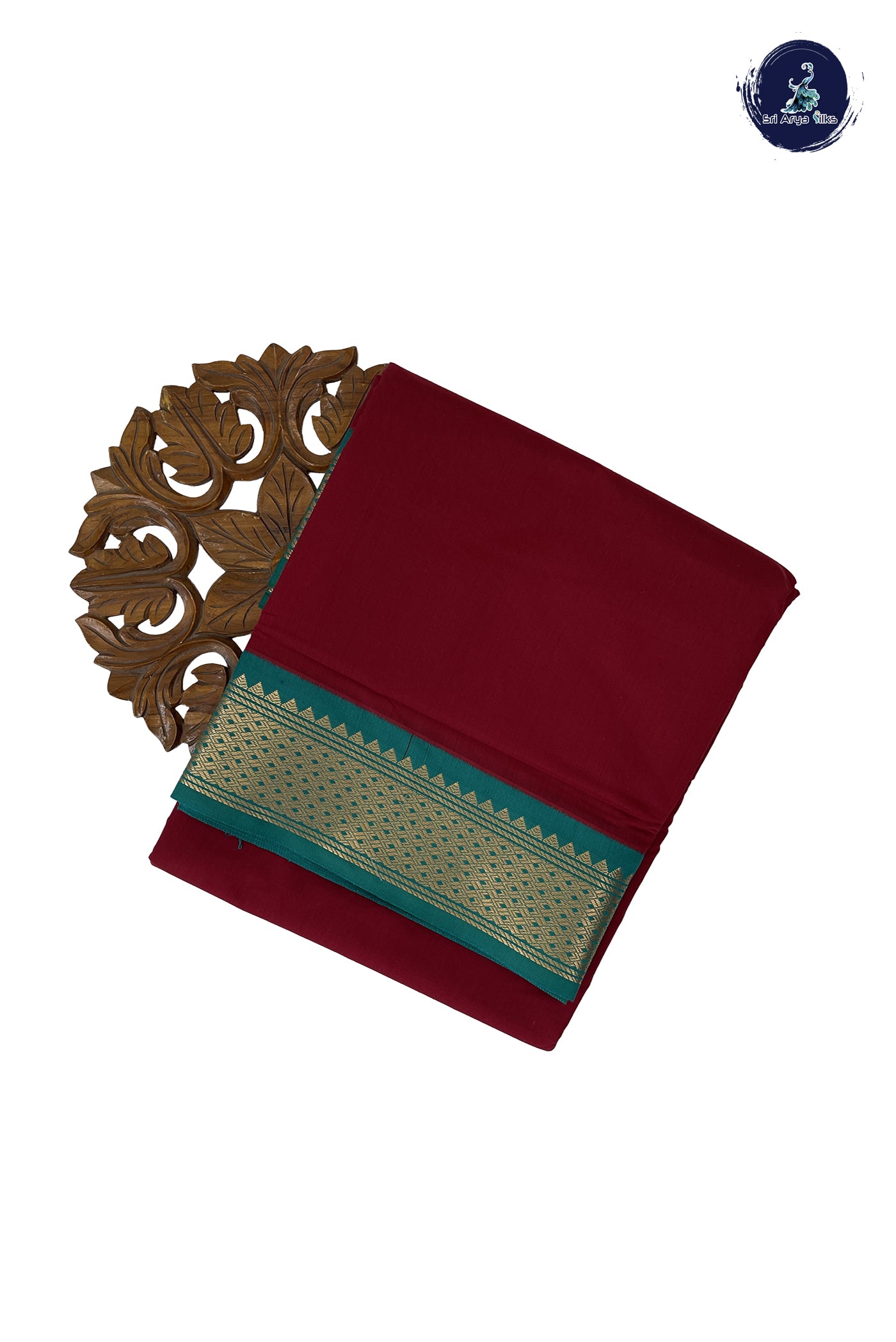 Maroon Madisar Semi Silk Cotton Saree With Plain Pattern
