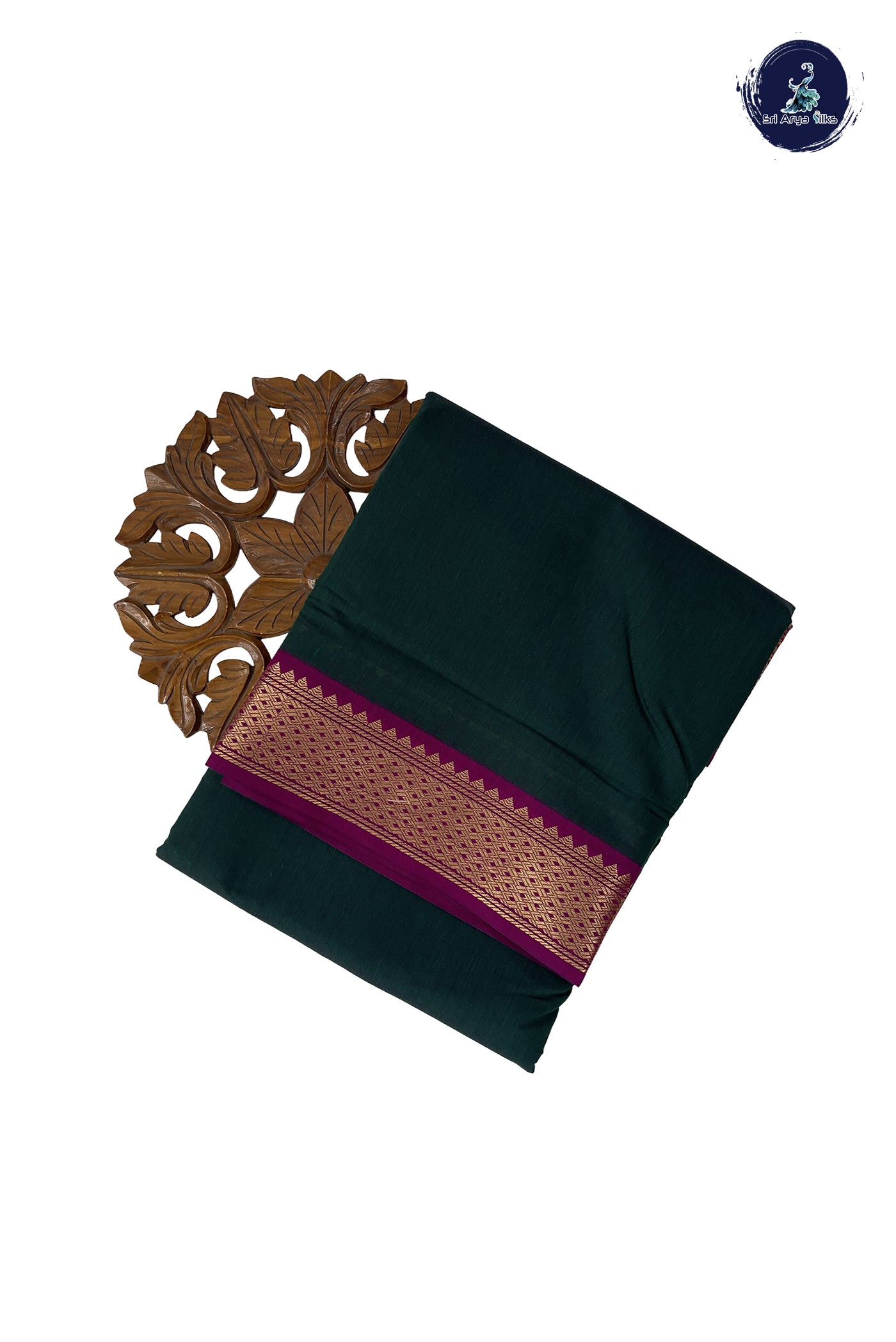 Dark Green Madisar Semi Silk Cotton Saree With Plain Pattern