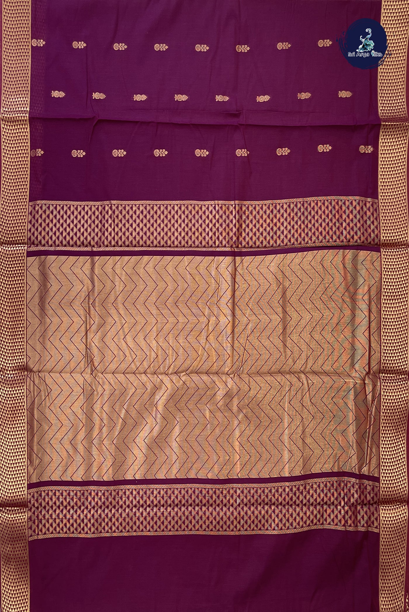 Arakku Madisar Semi Silk Cotton Saree With Zari Buttas Pattern