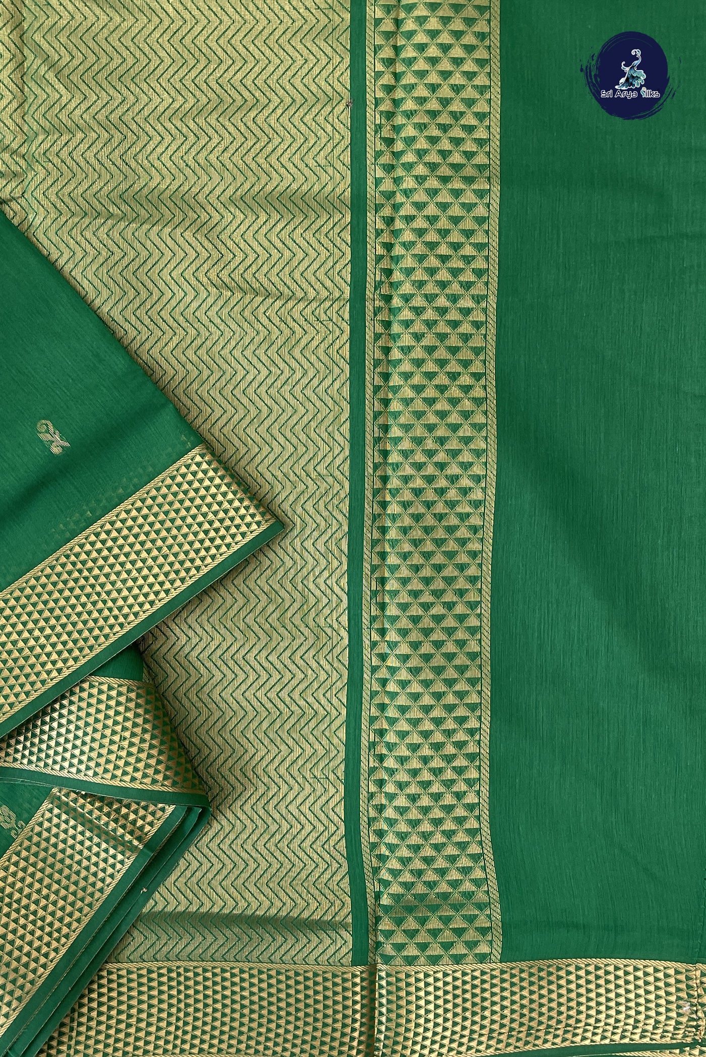 Green Madisar Semi Silk Cotton Saree With Zari Buttas Pattern