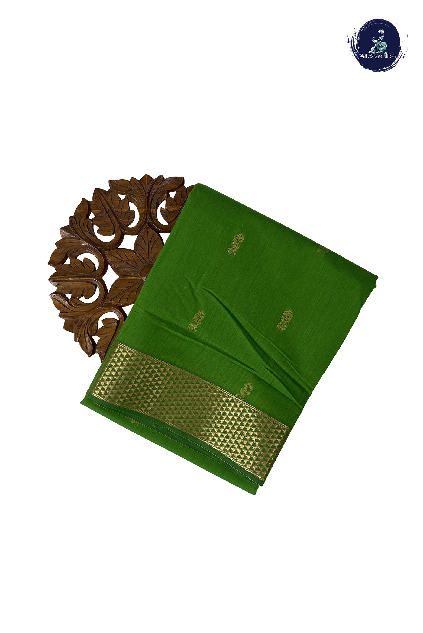 Parrot Green Madisar Semi Silk Cotton Saree With Zari Buttas Pattern