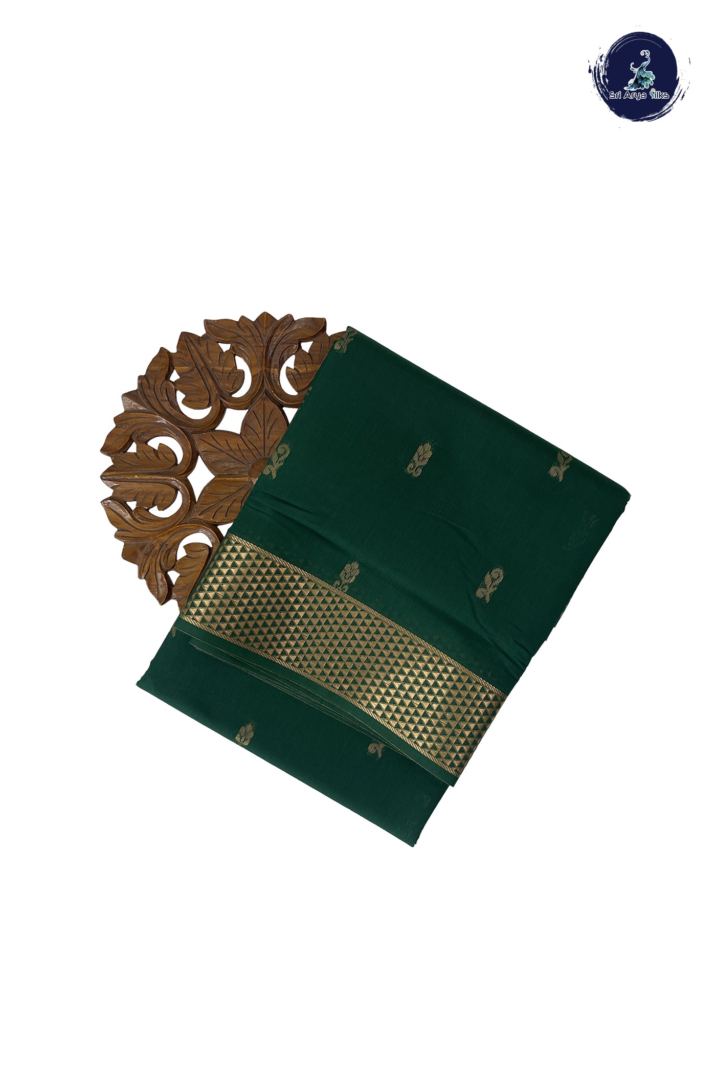 Dark Green Madisar Semi Silk Cotton Saree With Zari Buttas Pattern