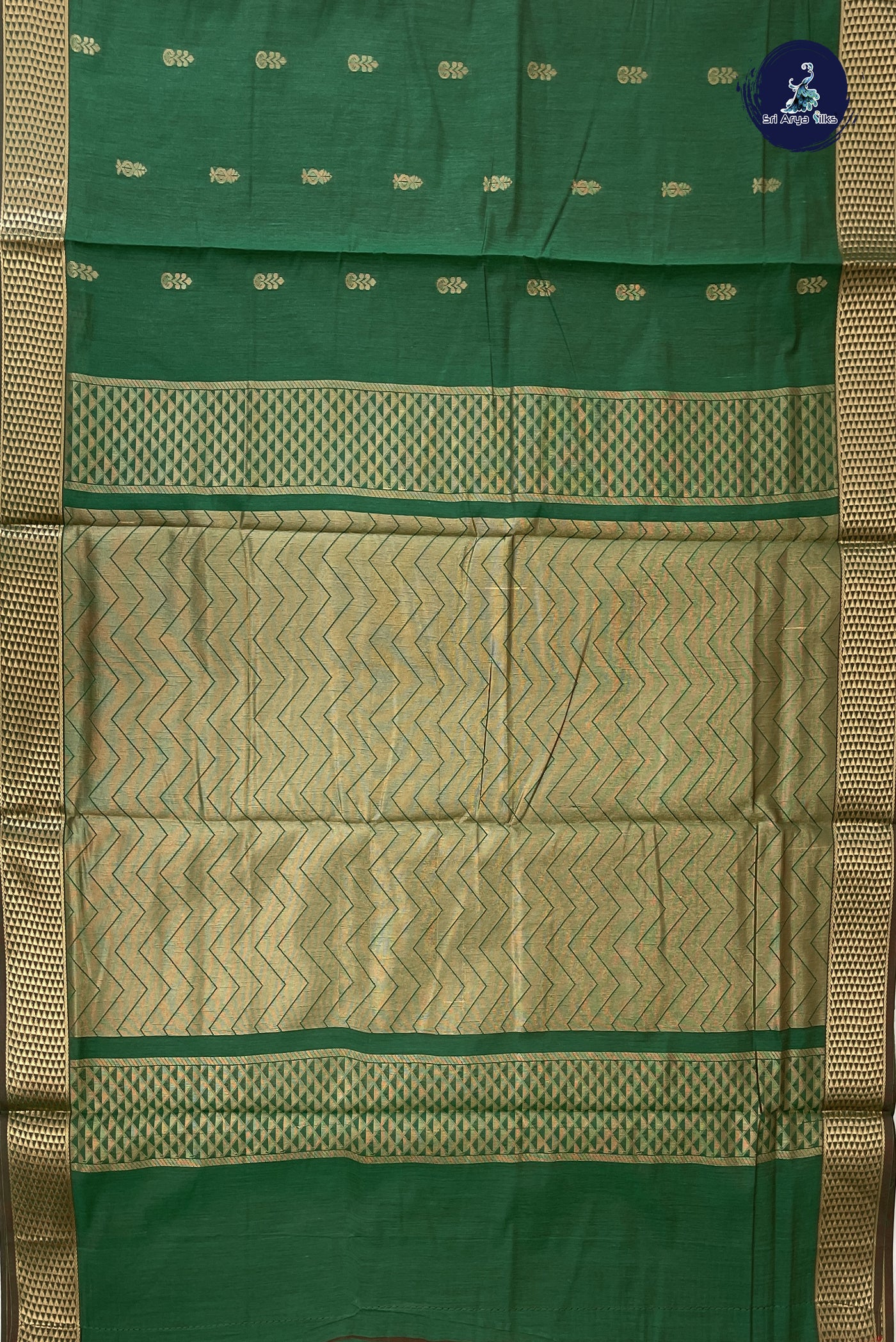 Dual Tone Green Madisar Semi Silk Cotton Saree With Zari Buttas Pattern