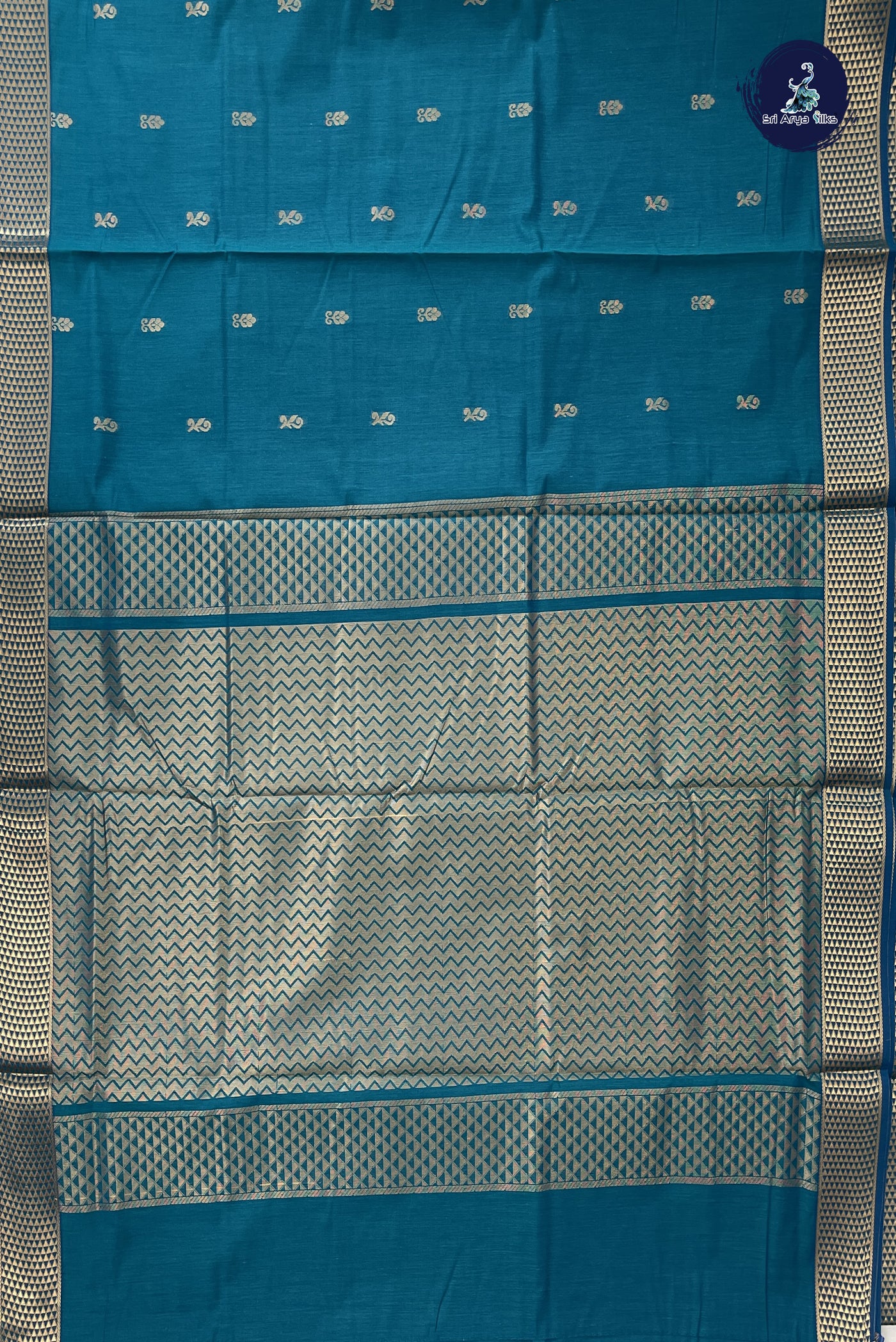 Sapphire Blue Madisar Semi Silk Cotton Saree With Zari Buttas Pattern