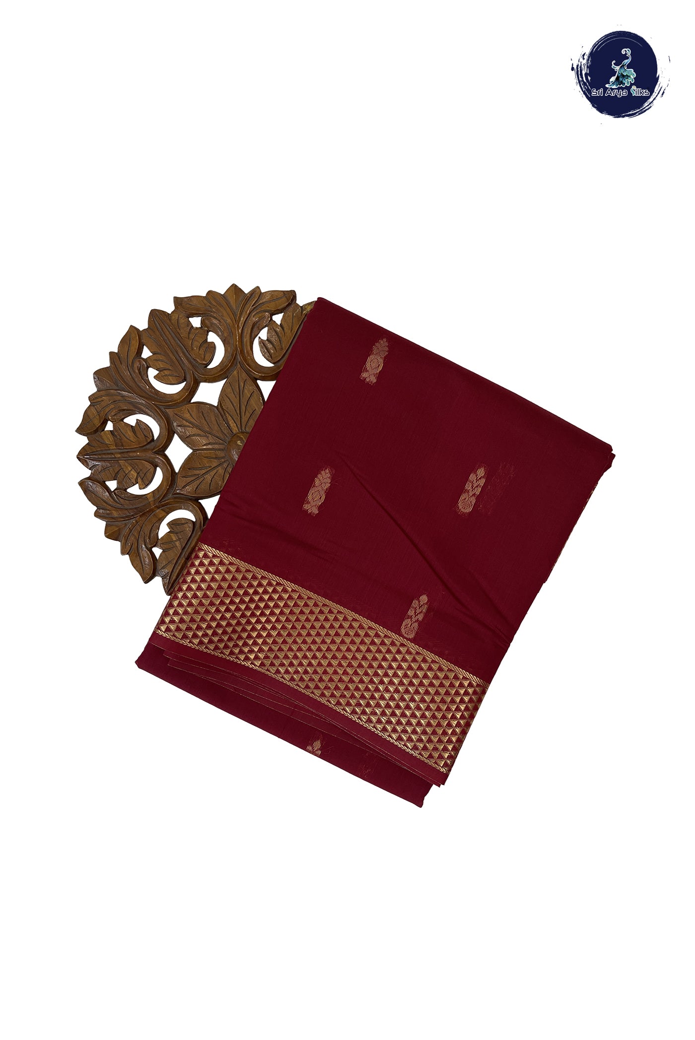 Maroon Madisar Semi Silk Cotton Saree With Zari Buttas Pattern
