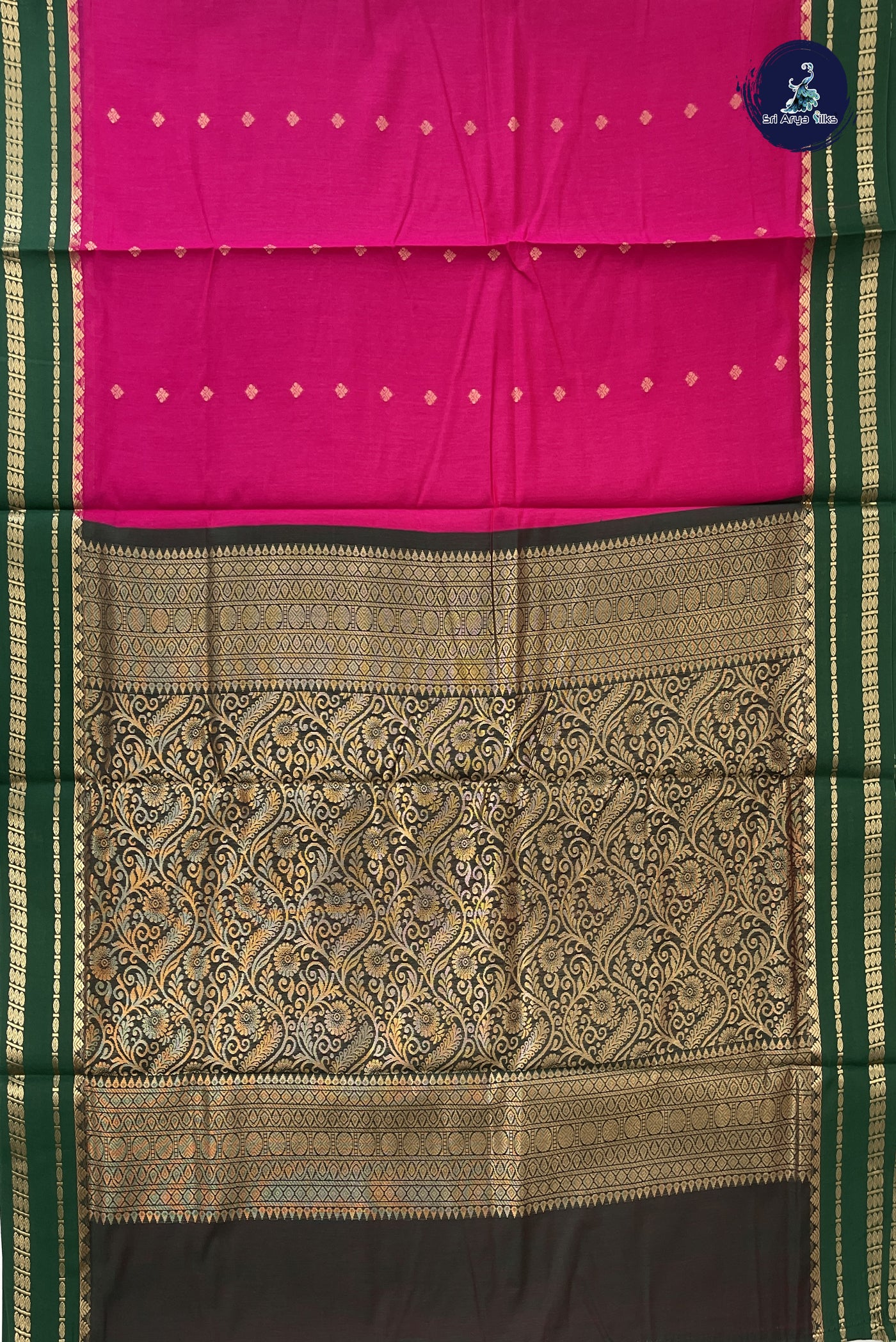 Dark Pink Madisar Semi Silk Cotton Saree With Zari Buttas Pattern