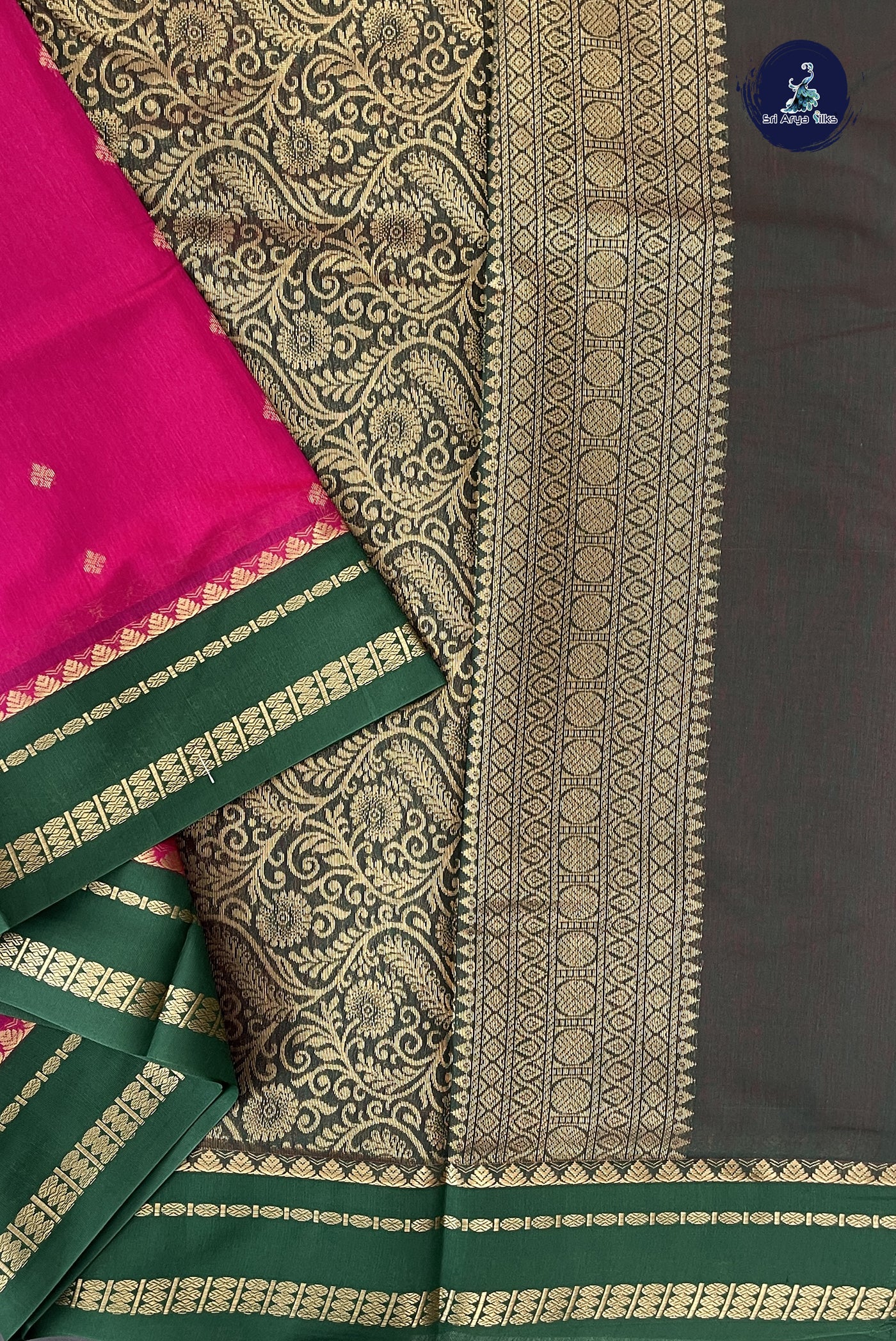 Dark Pink Madisar Semi Silk Cotton Saree With Zari Buttas Pattern