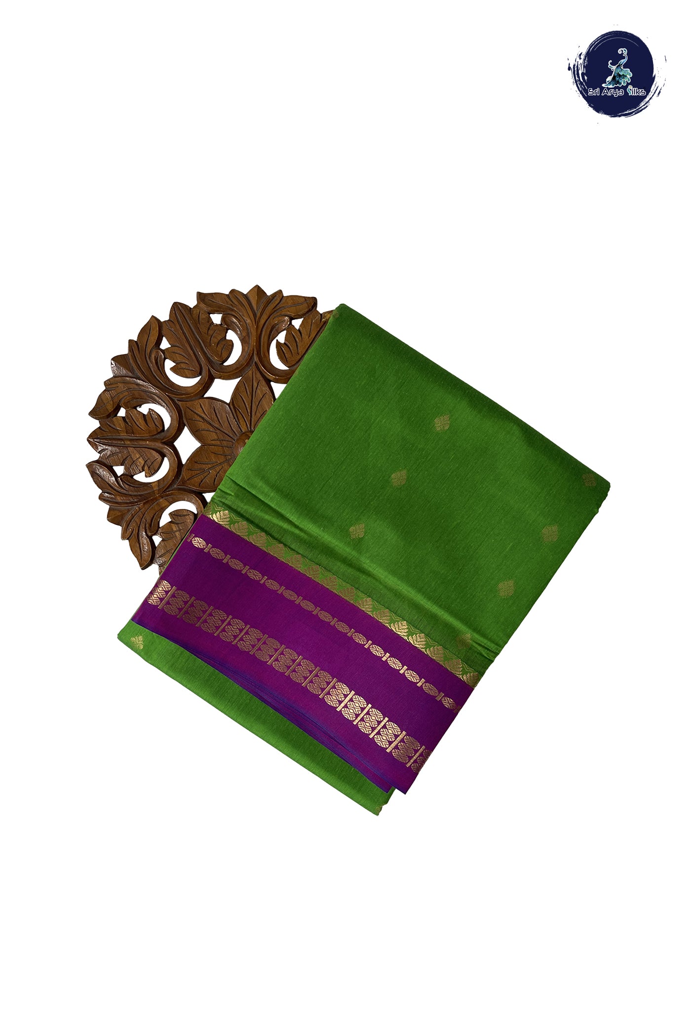 Parrot Green Madisar Semi Silk Cotton Saree With Zari Buttas Pattern