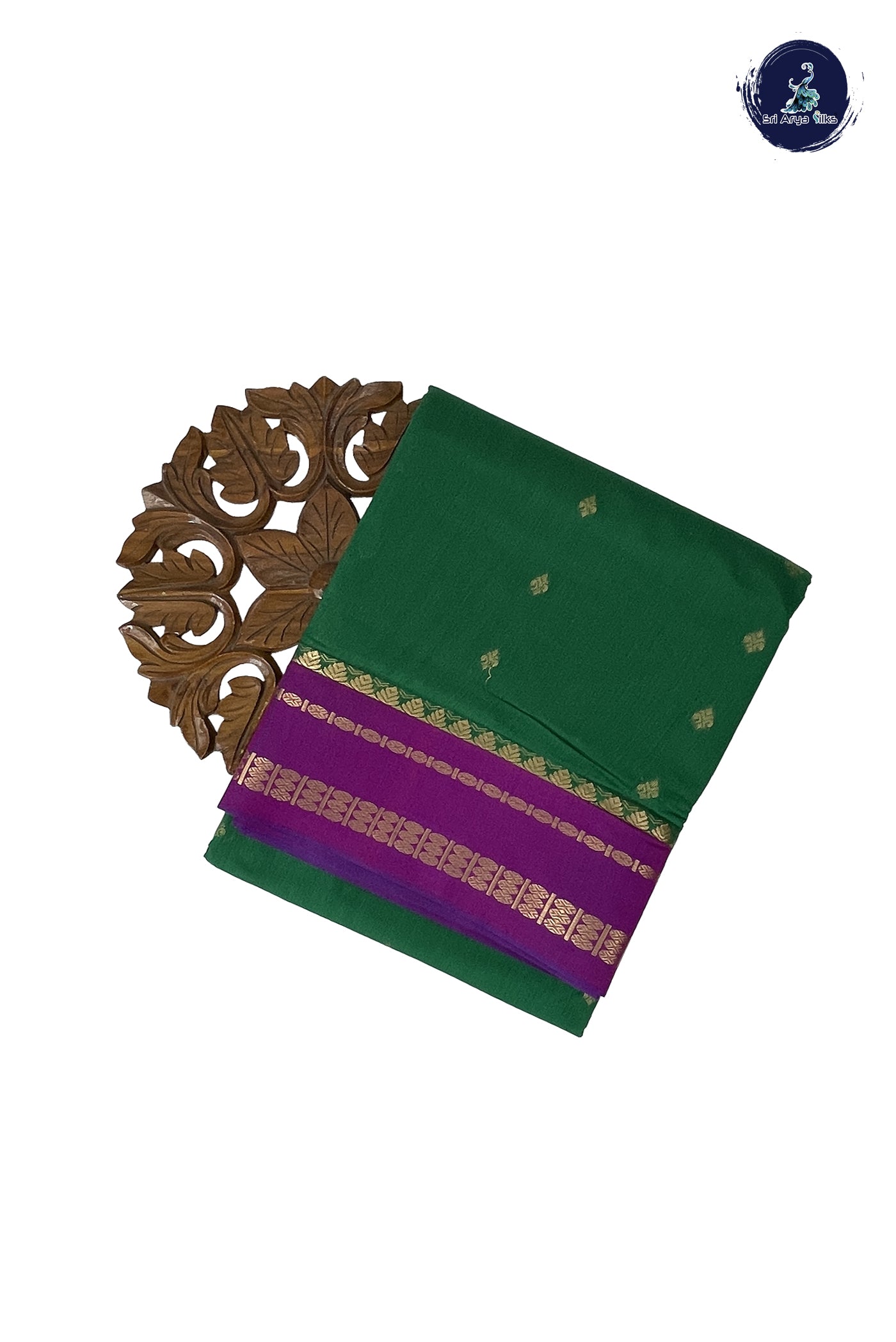 Dark Green Madisar Semi Silk Cotton Saree With Zari Buttas Pattern