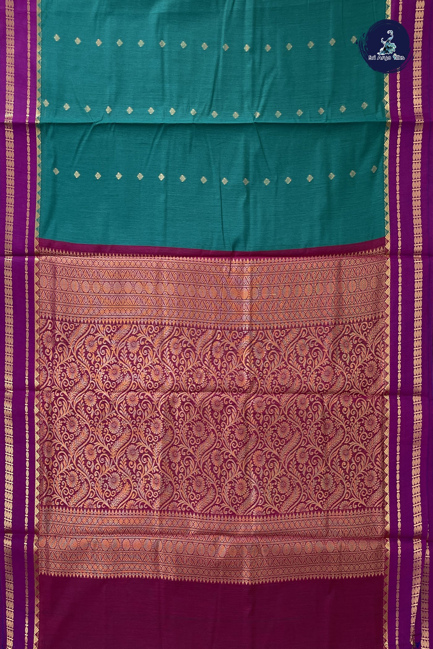 Green Madisar Semi Silk Cotton Saree With Zari Buttas Pattern