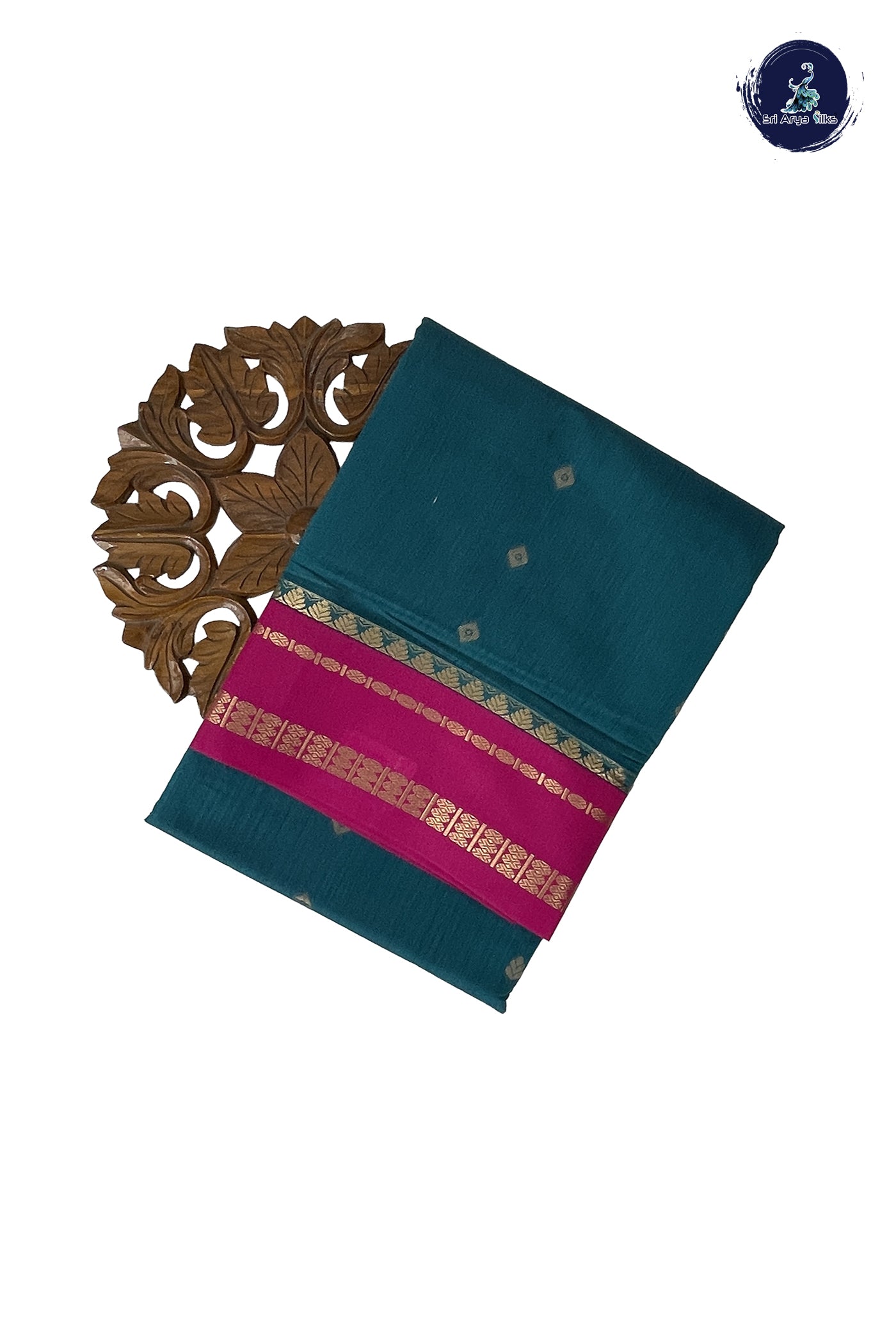 Sapphire Green Madisar Semi Silk Cotton Saree With Zari Buttas Pattern