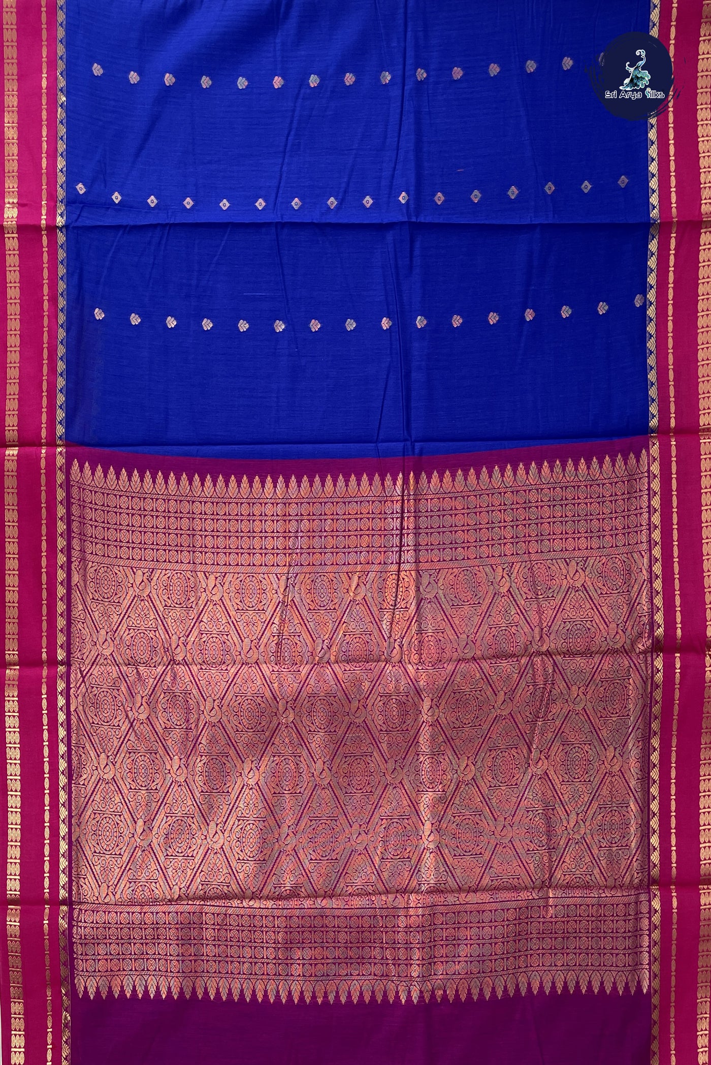 Blue Madisar Semi Silk Cotton Saree With Zari Buttas Pattern
