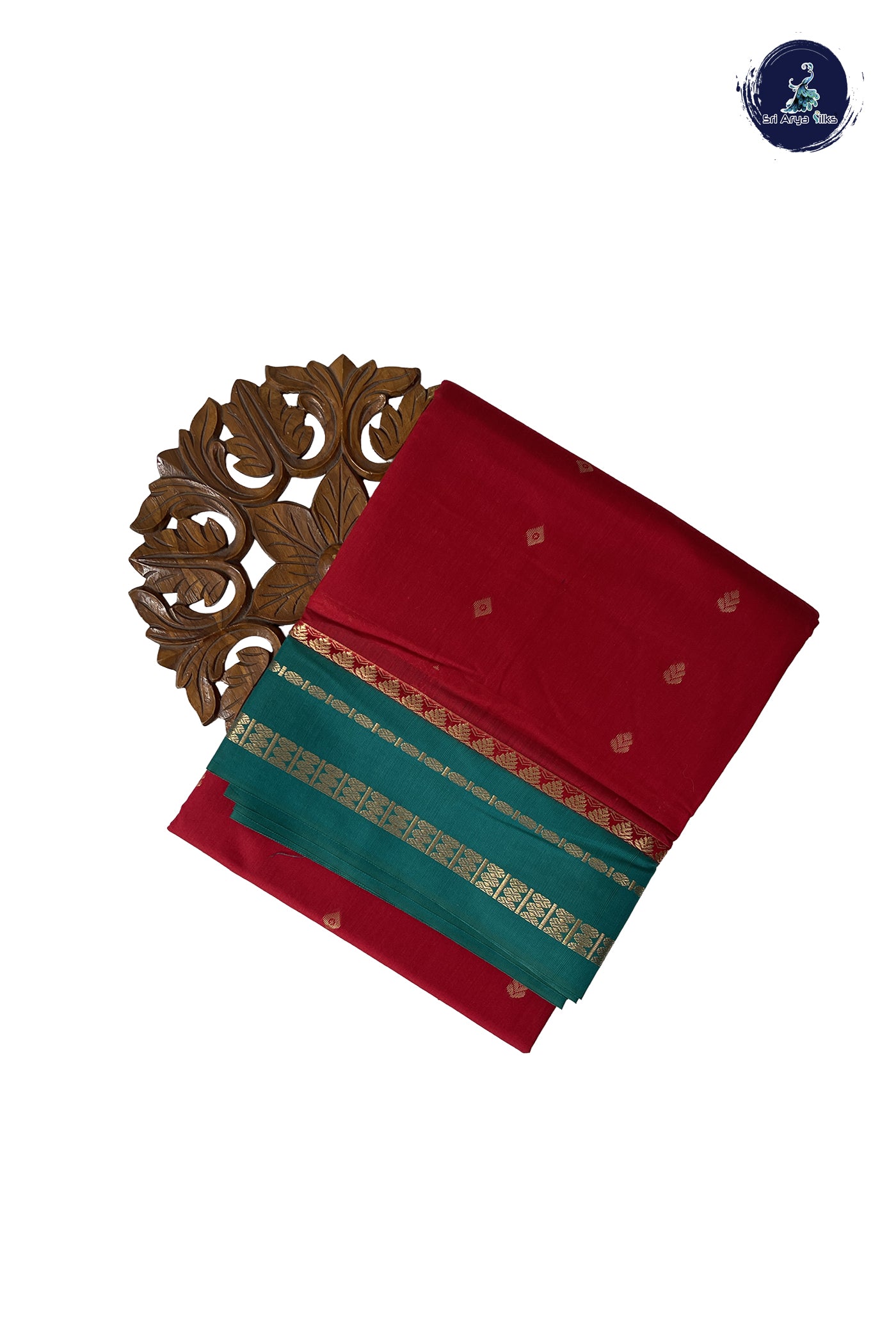Red Madisar Semi Silk Cotton Saree With Zari Buttas Pattern