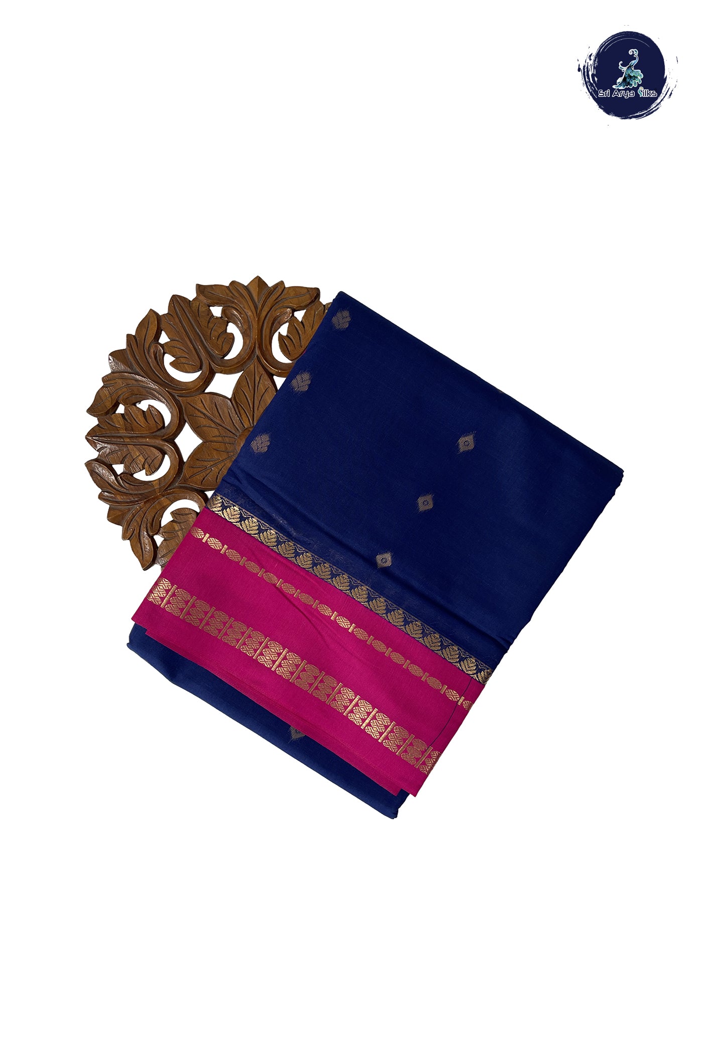 Navy Blue Madisar Semi Silk Cotton Saree With Zari Buttas Pattern