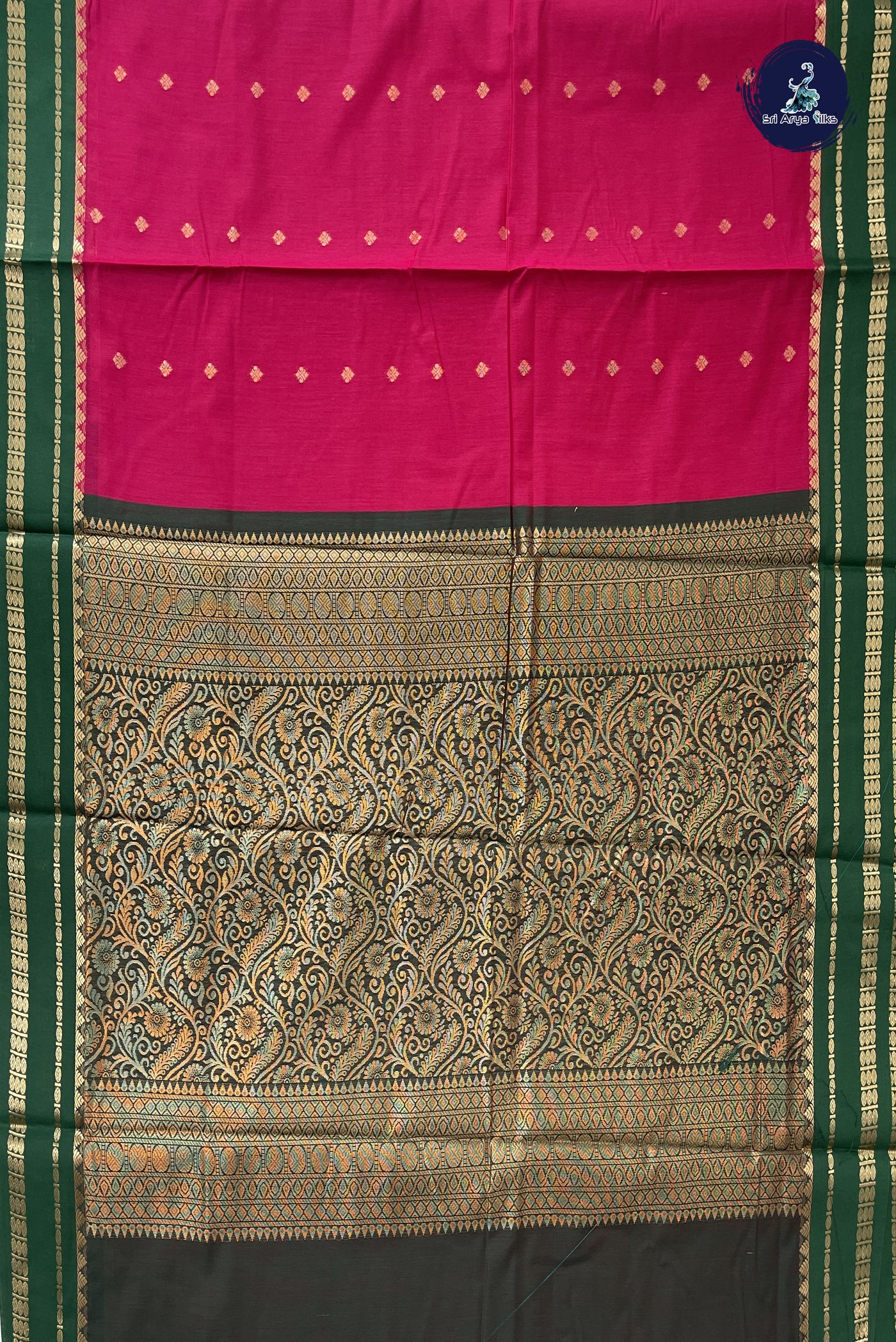 Dark Pink Madisar Semi Silk Cotton Saree With Zari Buttas Pattern