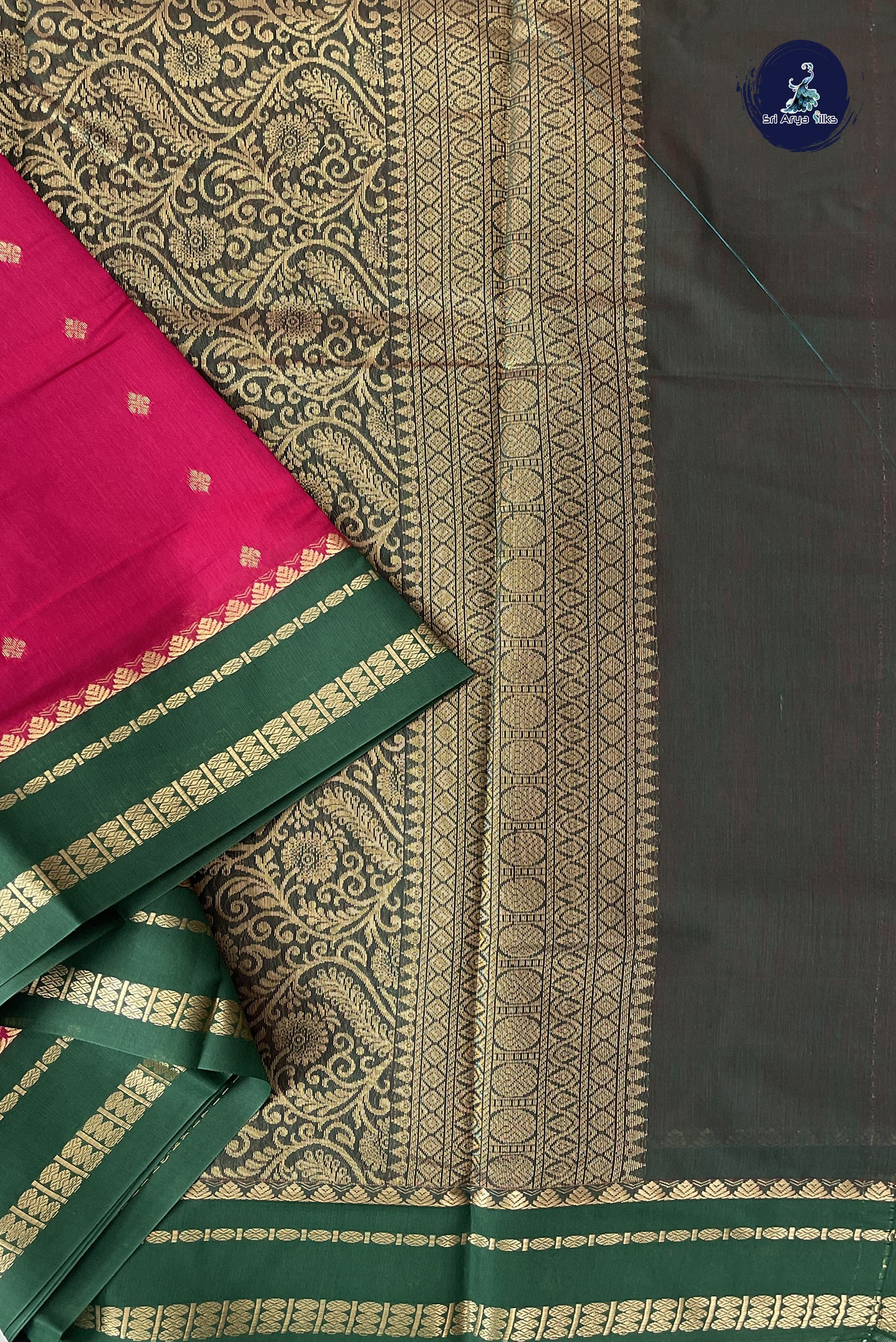 Dark Pink Madisar Semi Silk Cotton Saree With Zari Buttas Pattern