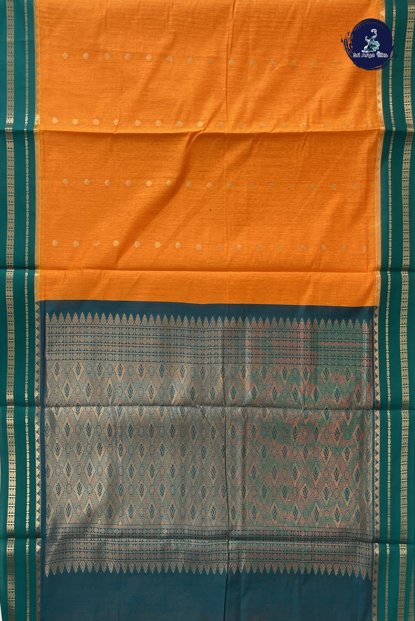 Mango Yellow Madisar Semi Silk Cotton Saree With Zari Buttas Pattern