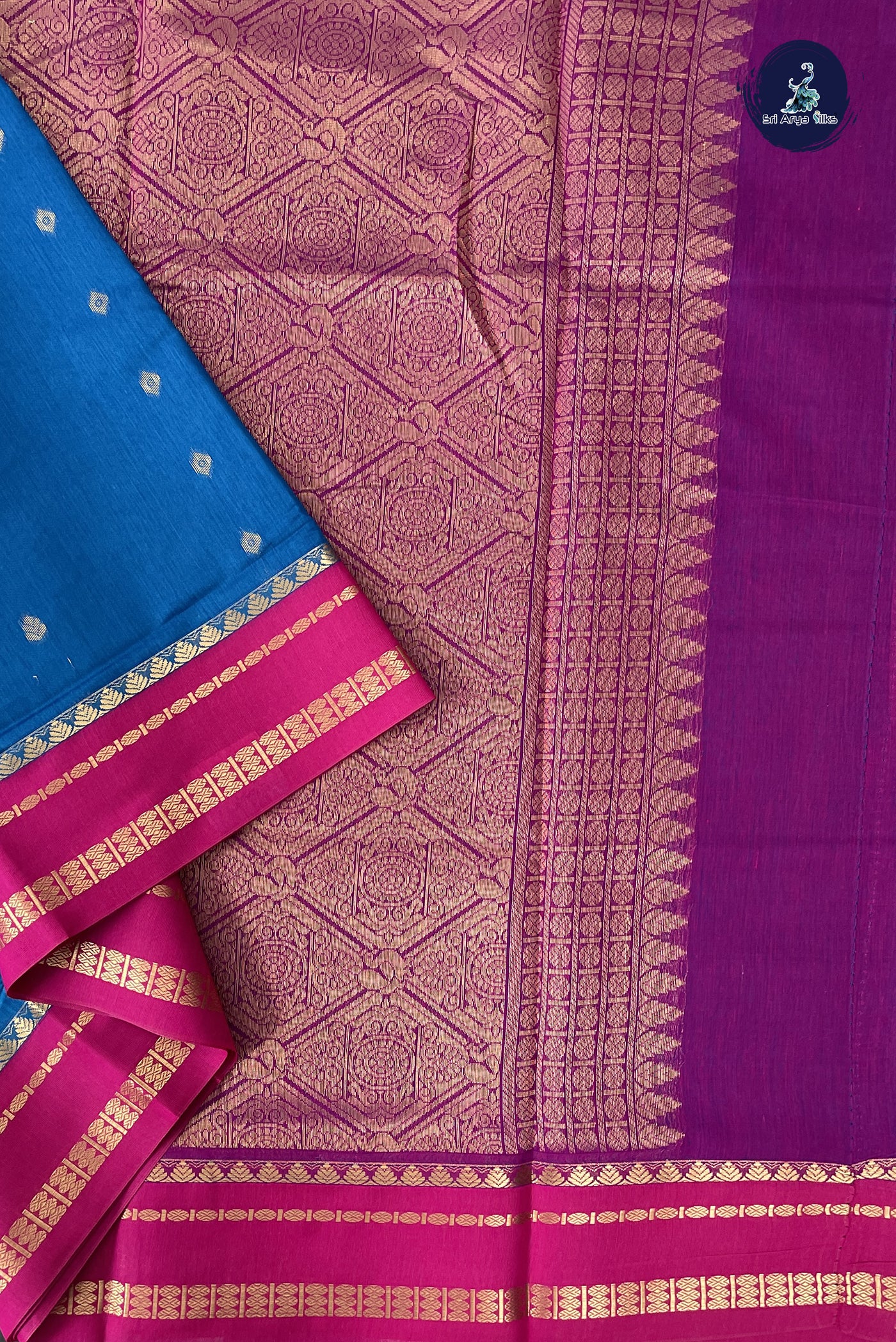 Sapphire Blue Madisar Semi Silk Cotton Saree With Zari Buttas Pattern