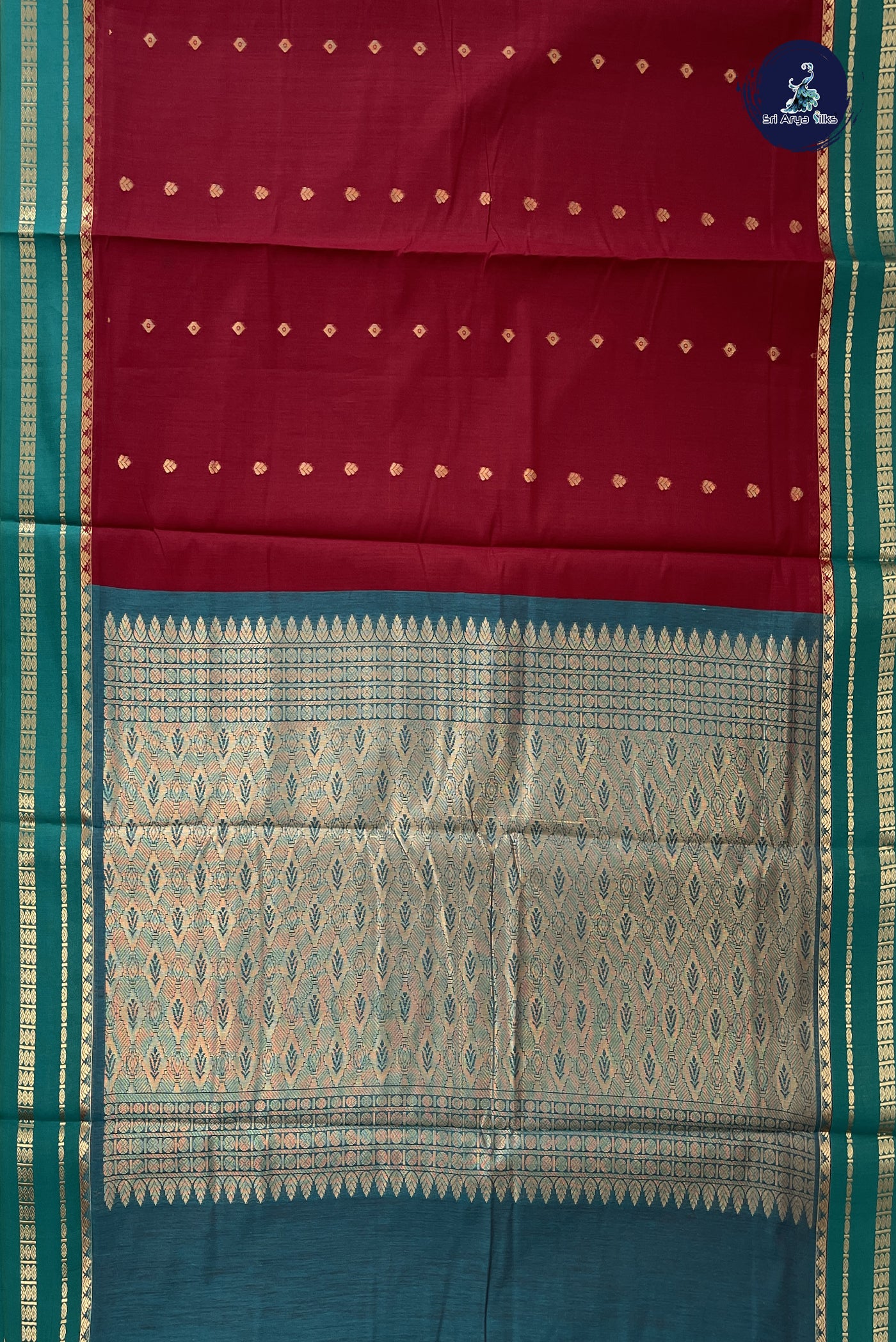 Maroon Madisar Semi Silk Cotton Saree With Zari Buttas Pattern