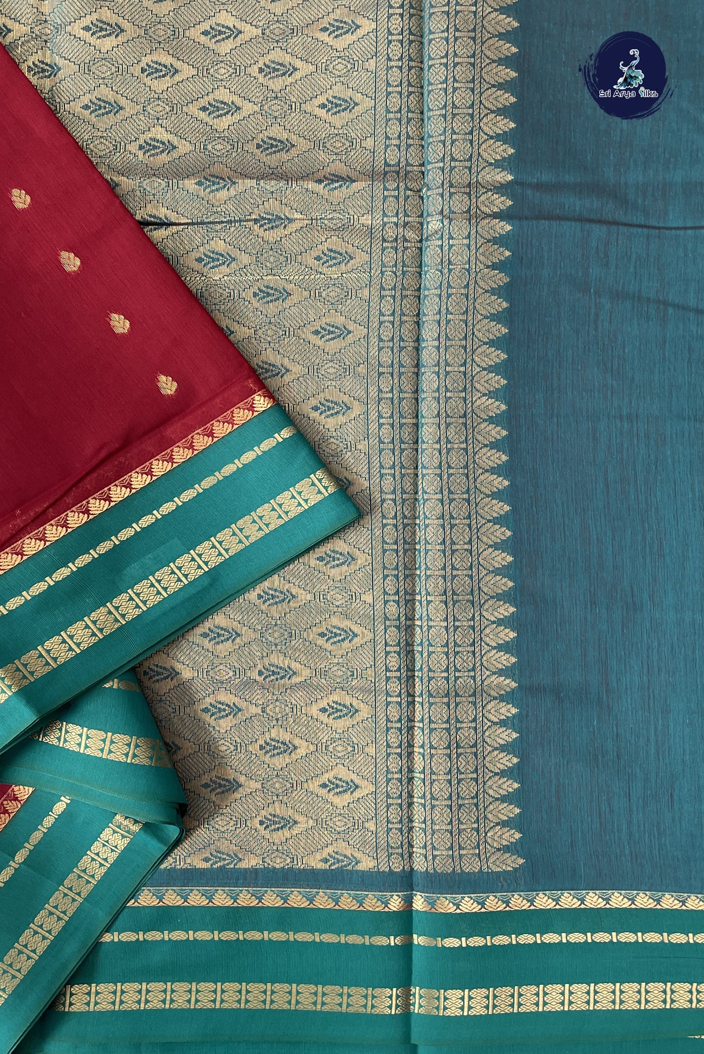 Maroon Madisar Semi Silk Cotton Saree With Zari Buttas Pattern