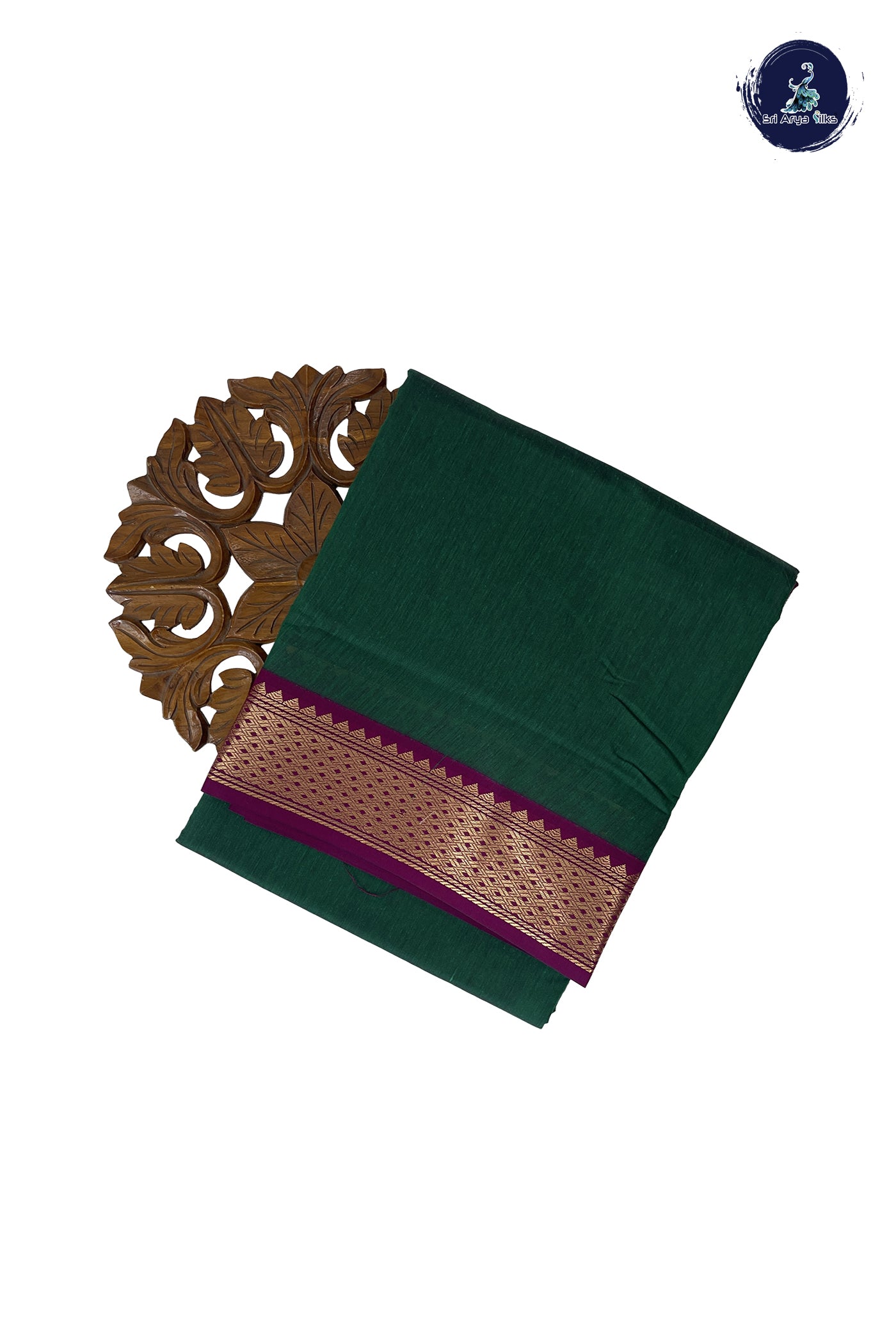 Dark Green Madisar Semi Silk Cotton Saree With Plain Pattern