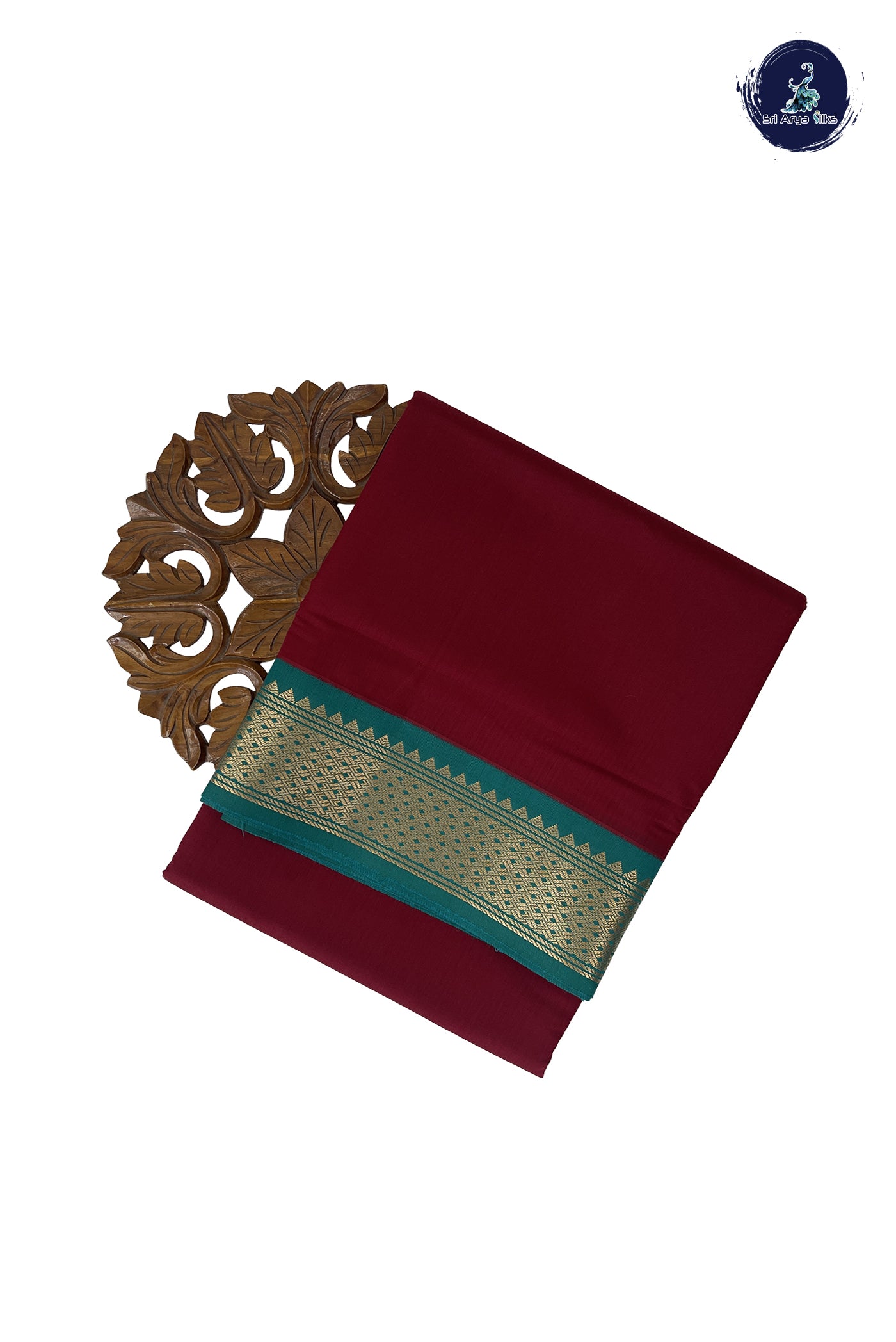 Maroon Madisar Semi Silk Cotton Saree With Plain Pattern