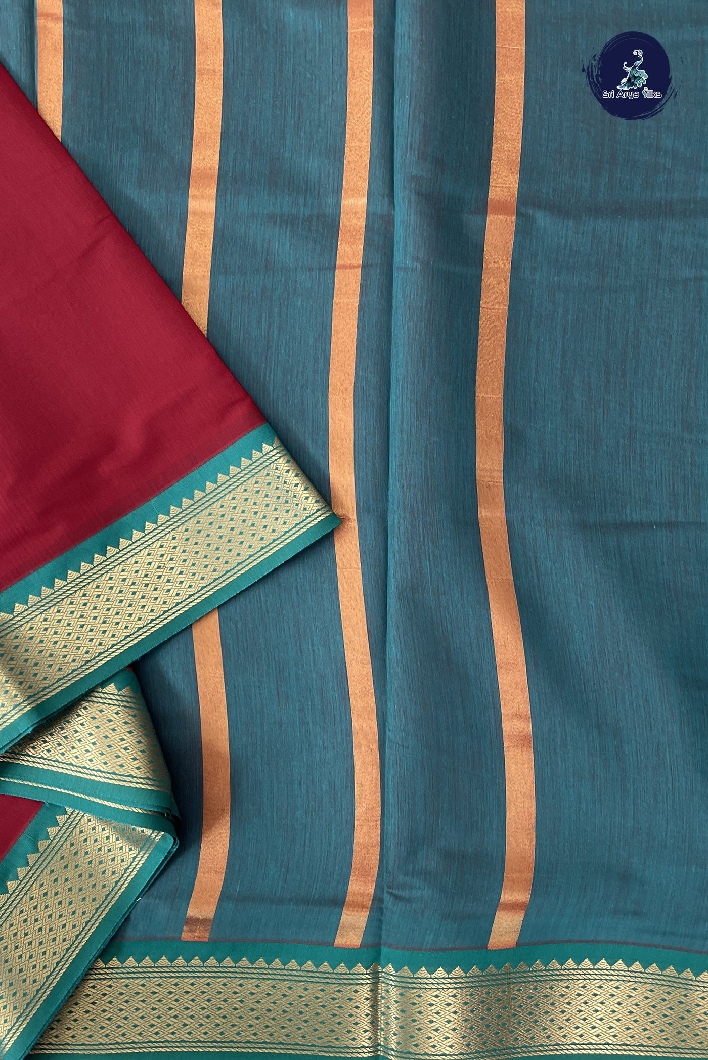 Maroon Madisar Semi Silk Cotton Saree With Plain Pattern