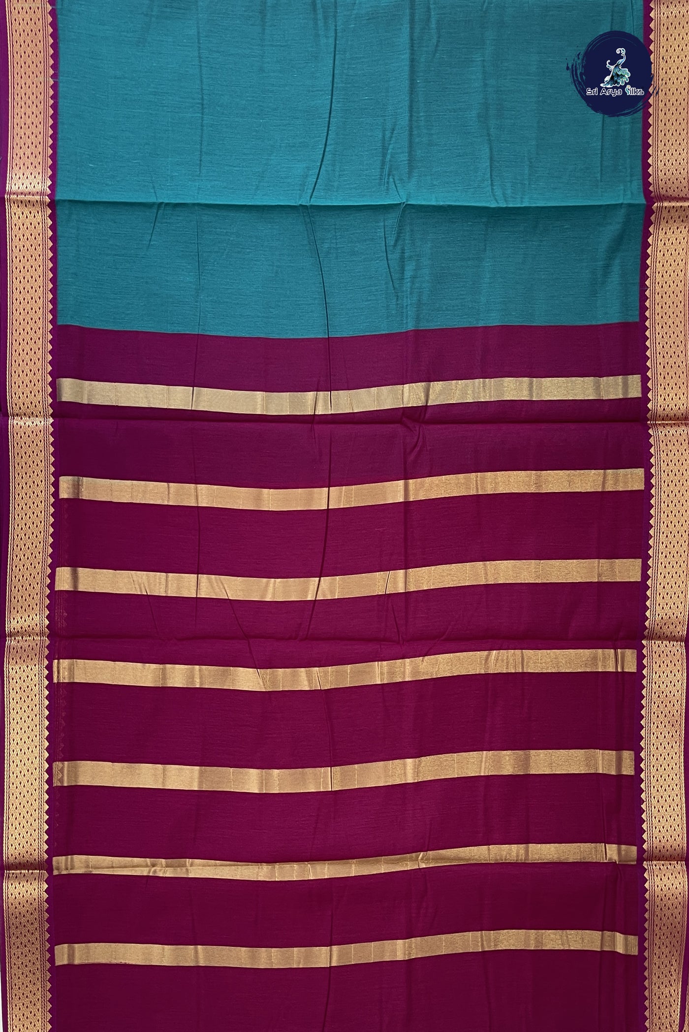 Sapphire Green Madisar Semi Silk Cotton Saree With Plain Pattern