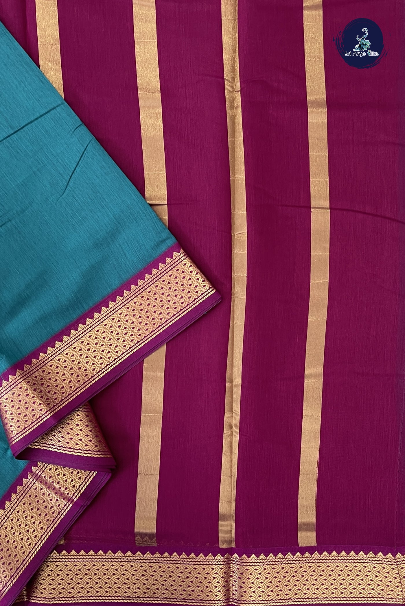 Sapphire Green Madisar Semi Silk Cotton Saree With Plain Pattern