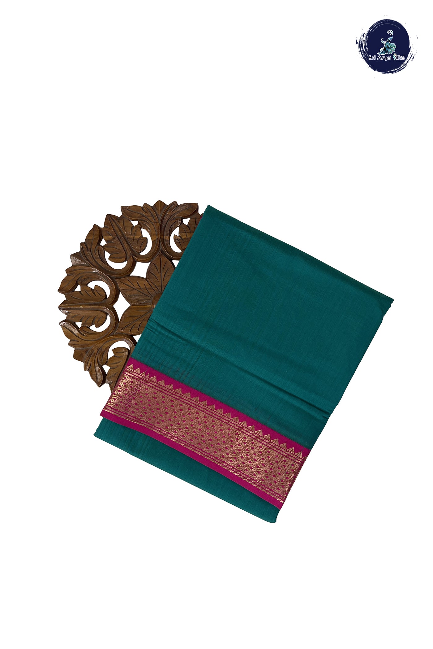 Sapphire Green Madisar Semi Silk Cotton Saree With Plain Pattern
